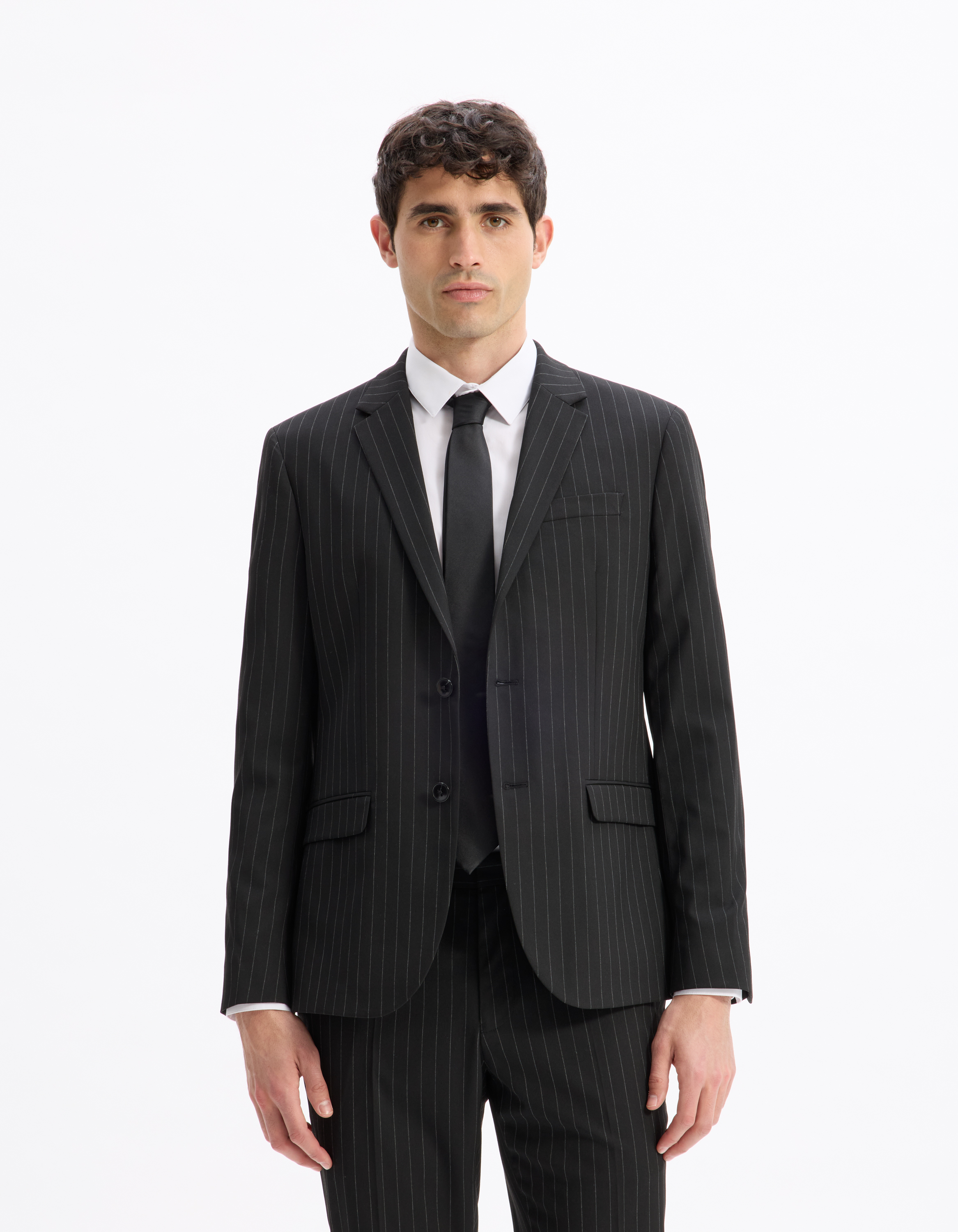 Veste de costume slim stretch rayé - noir - camaieu - Modalova