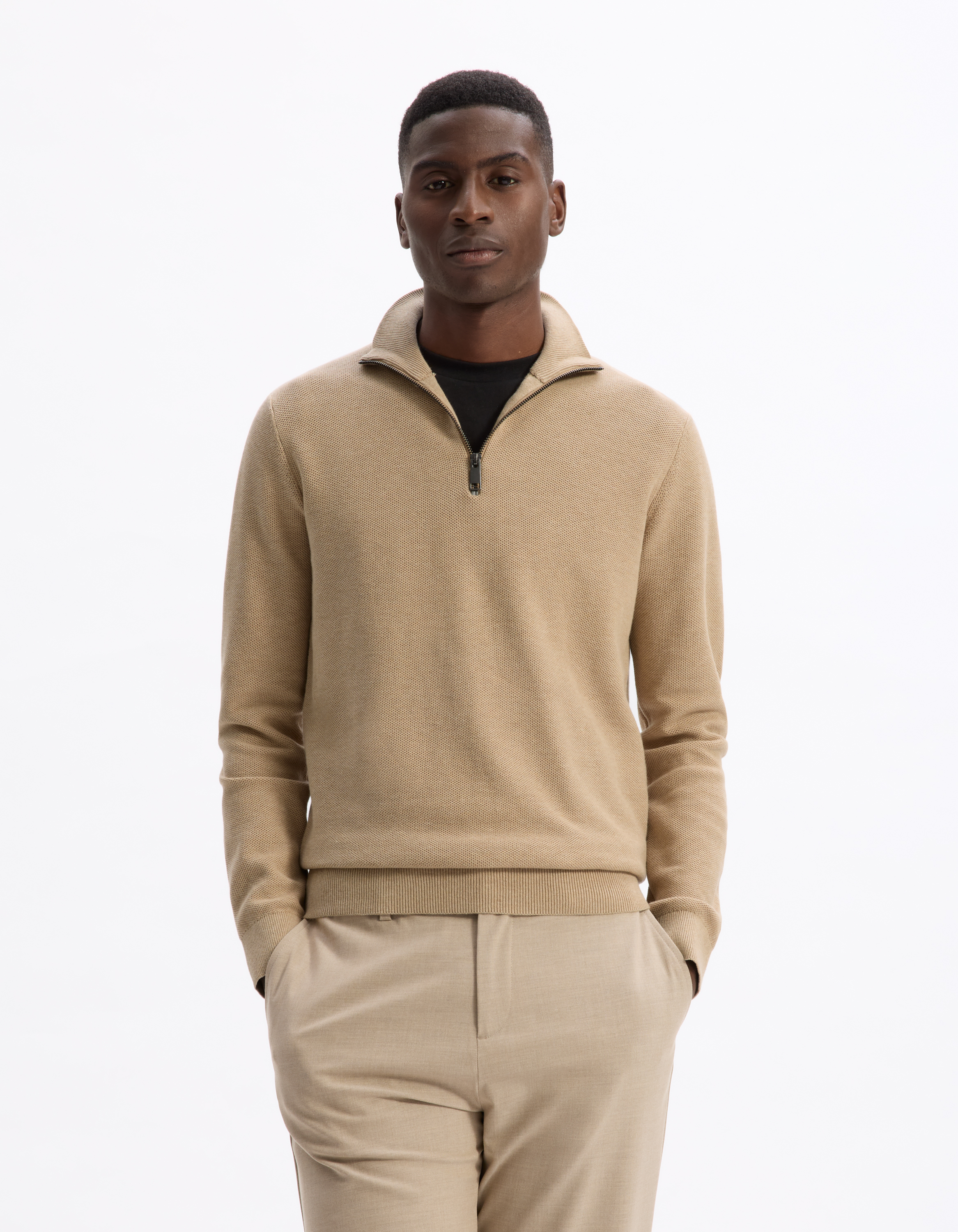 Pull col camionneur slim 100% coton - beige - camaieu - Modalova
