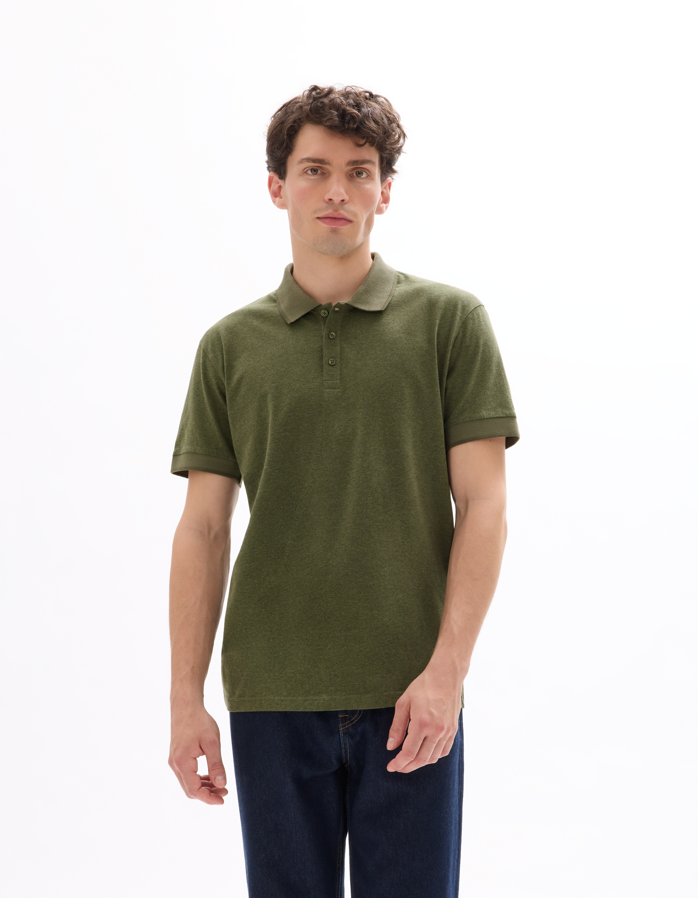 Polo regular jersey en coton stretch - kaki - camaieu - Modalova