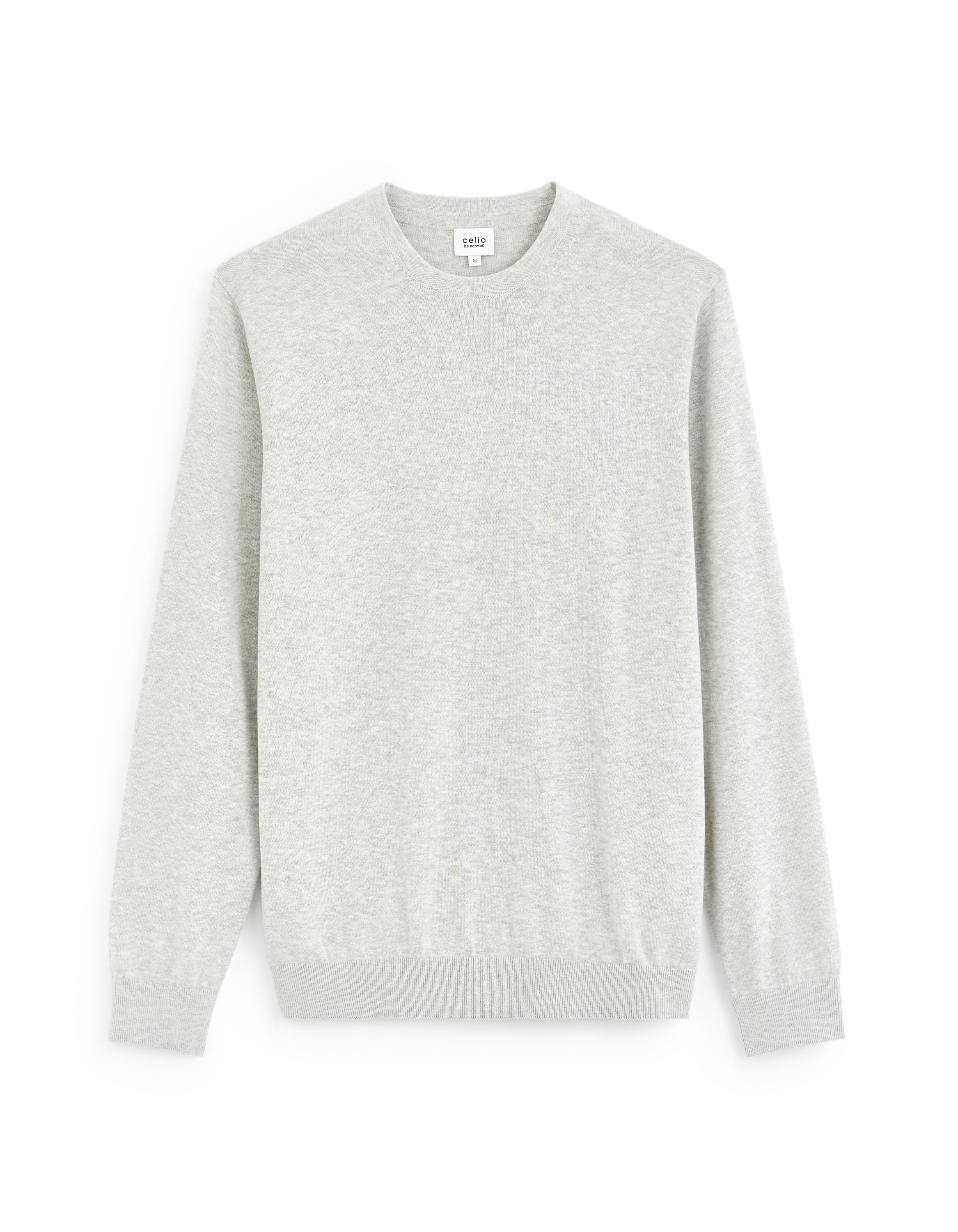 Pull col rond 100% coton - gris chiné