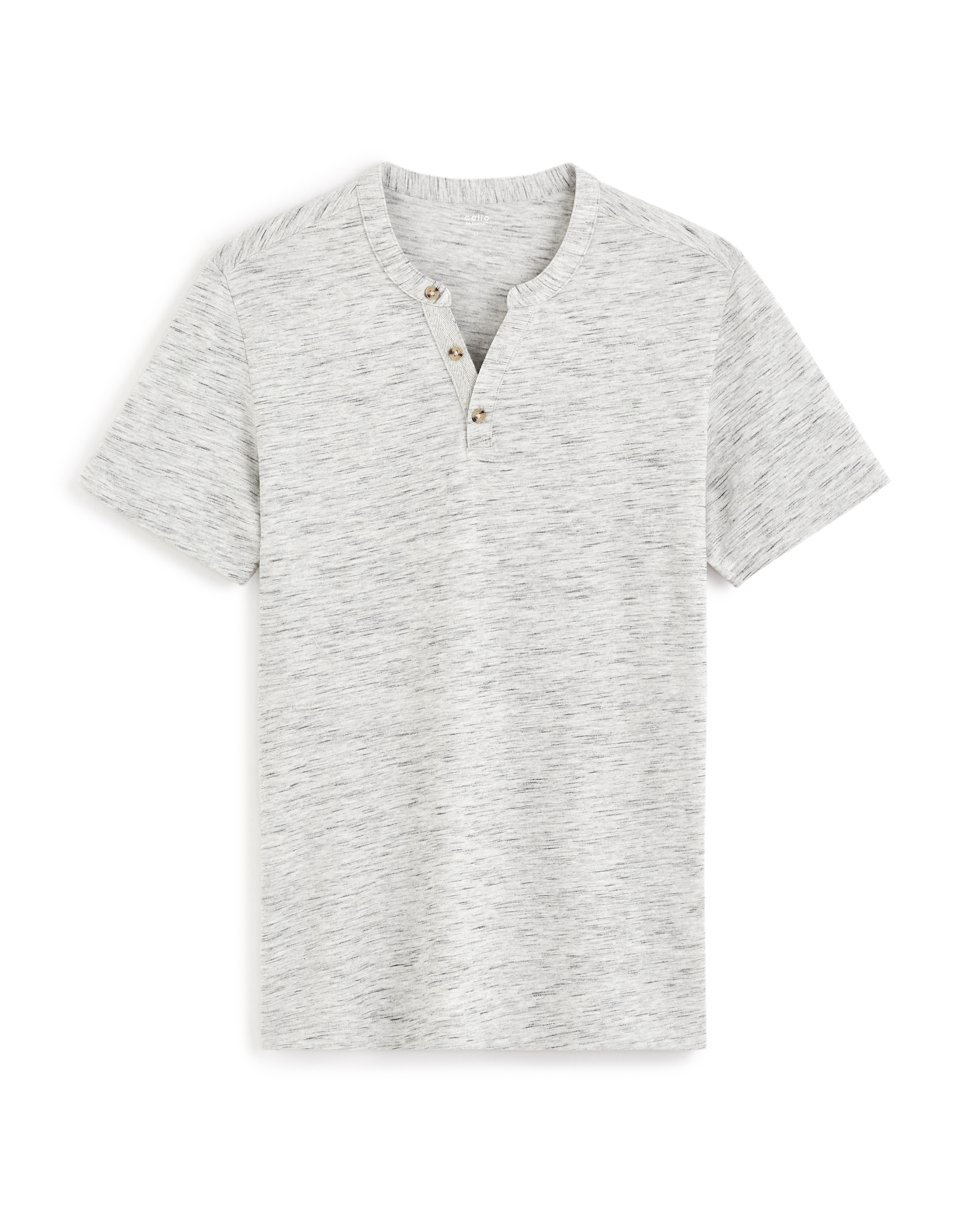 T-shirt straight col tunisien en coton mélangé - gris