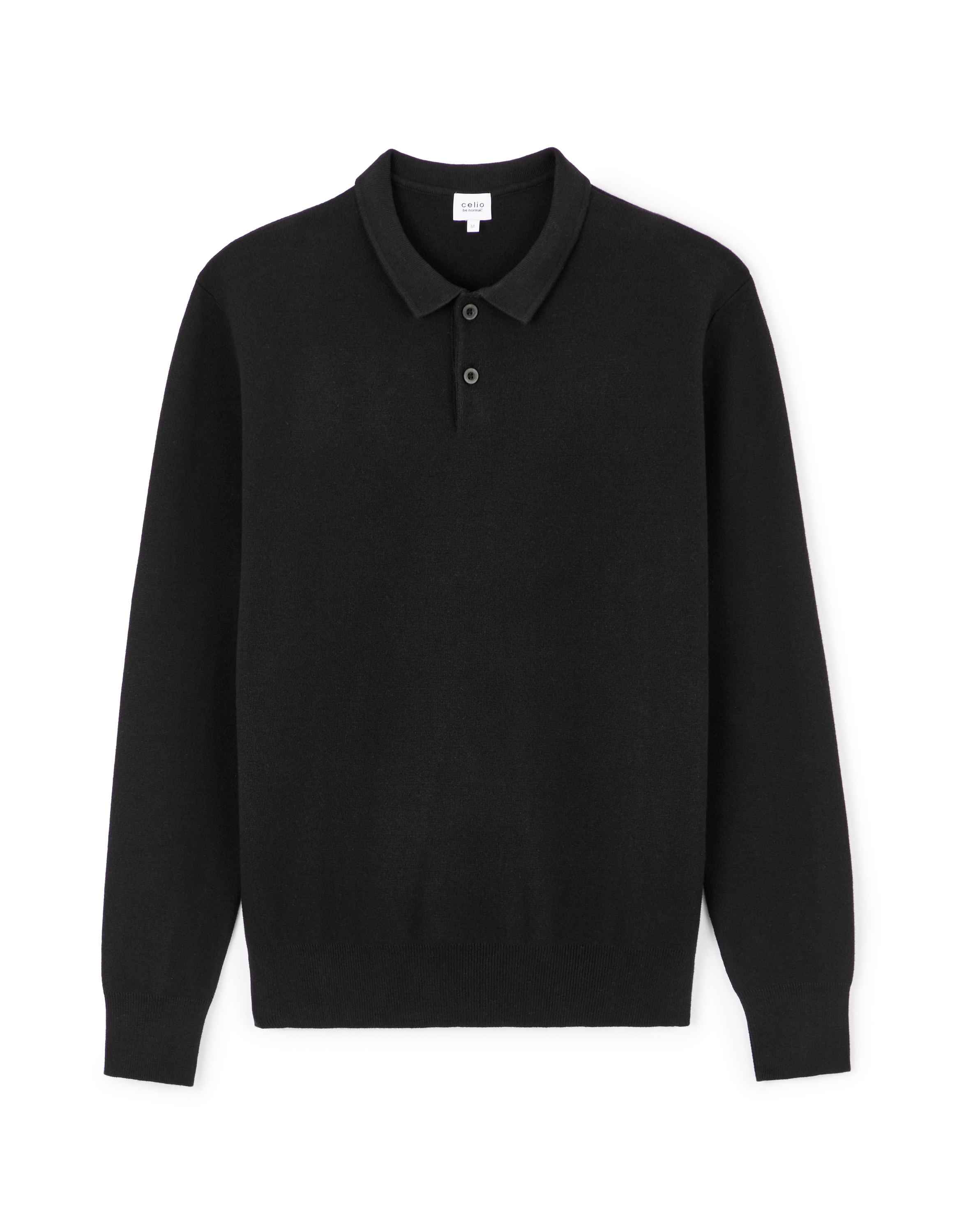 Polo relaxed coton mélangé manches longues - noir