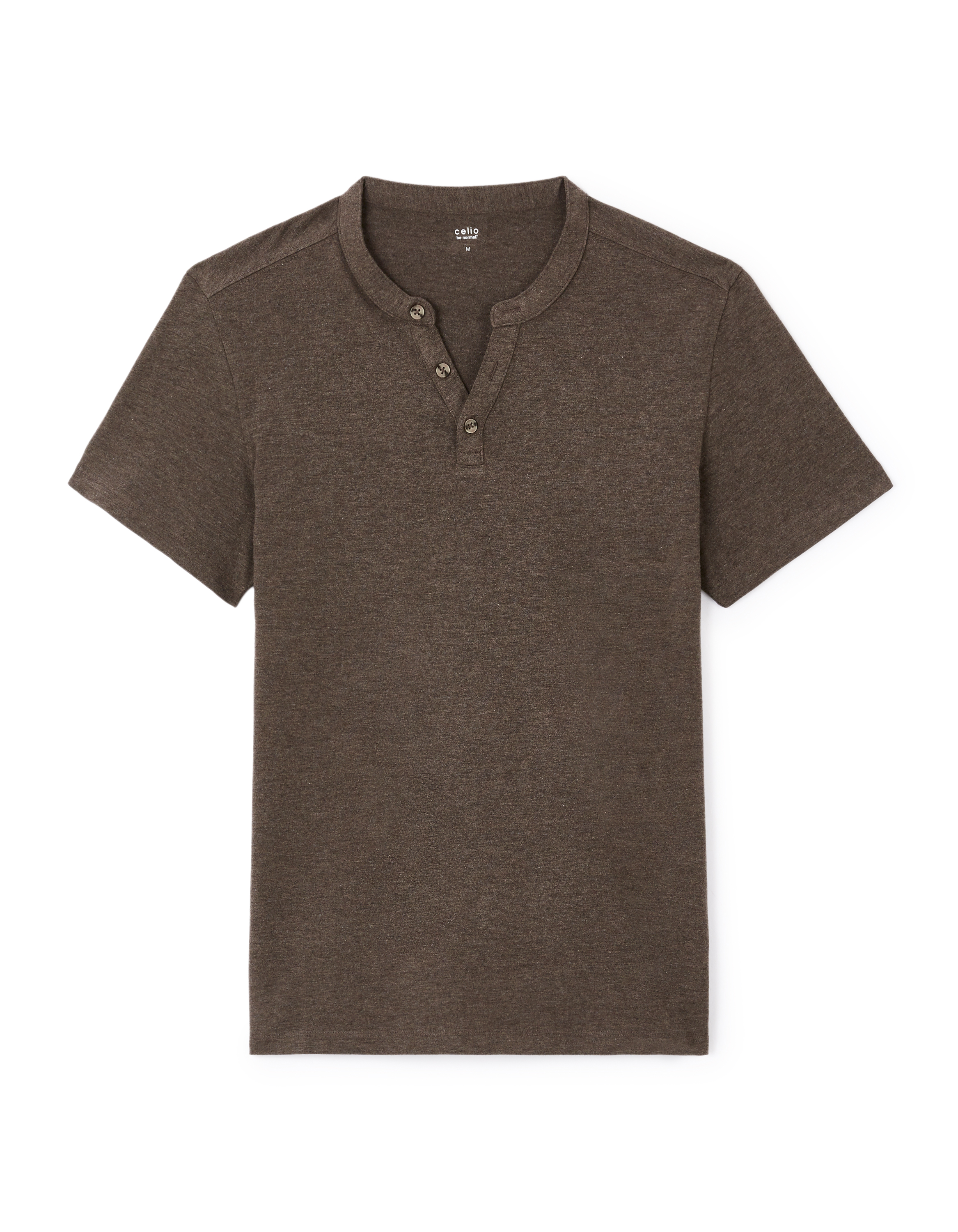 T-shirt straight col tunisien - marron