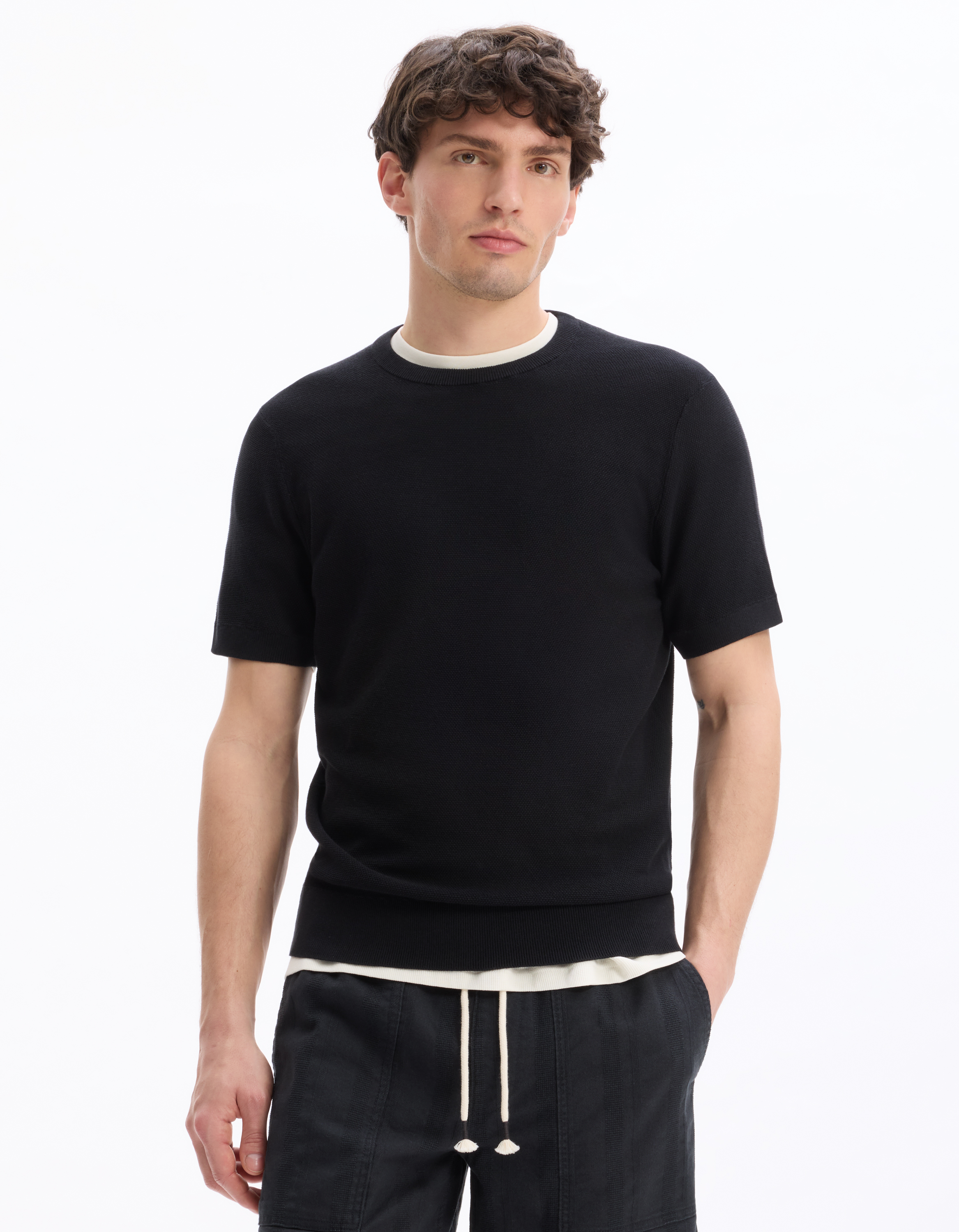 T-shirt straight col rond 100% coton - camaieu - Modalova