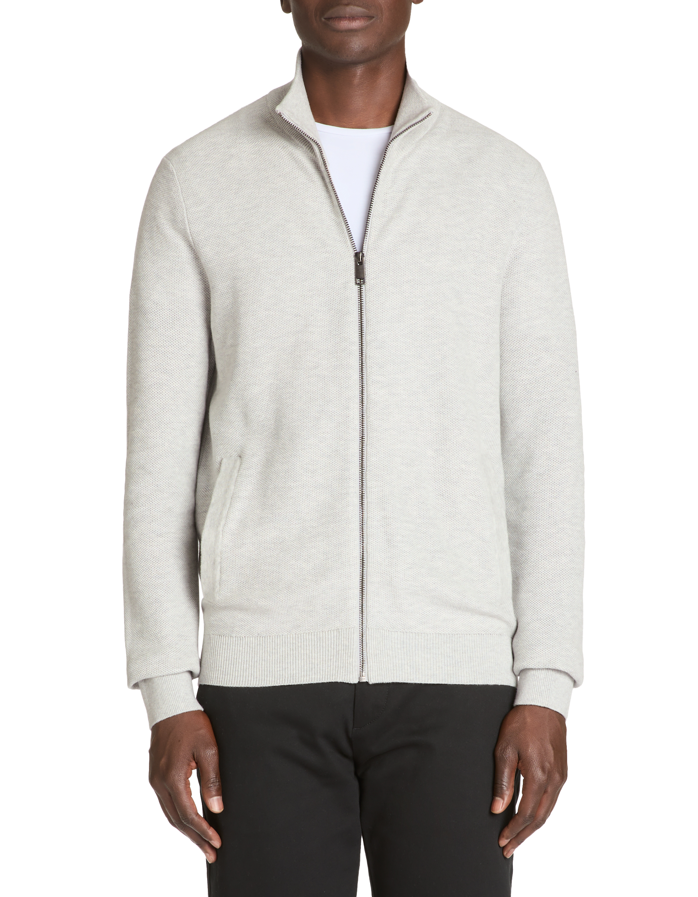 Cardigan col montant 100% coton - gris chiné - camaieu - Modalova