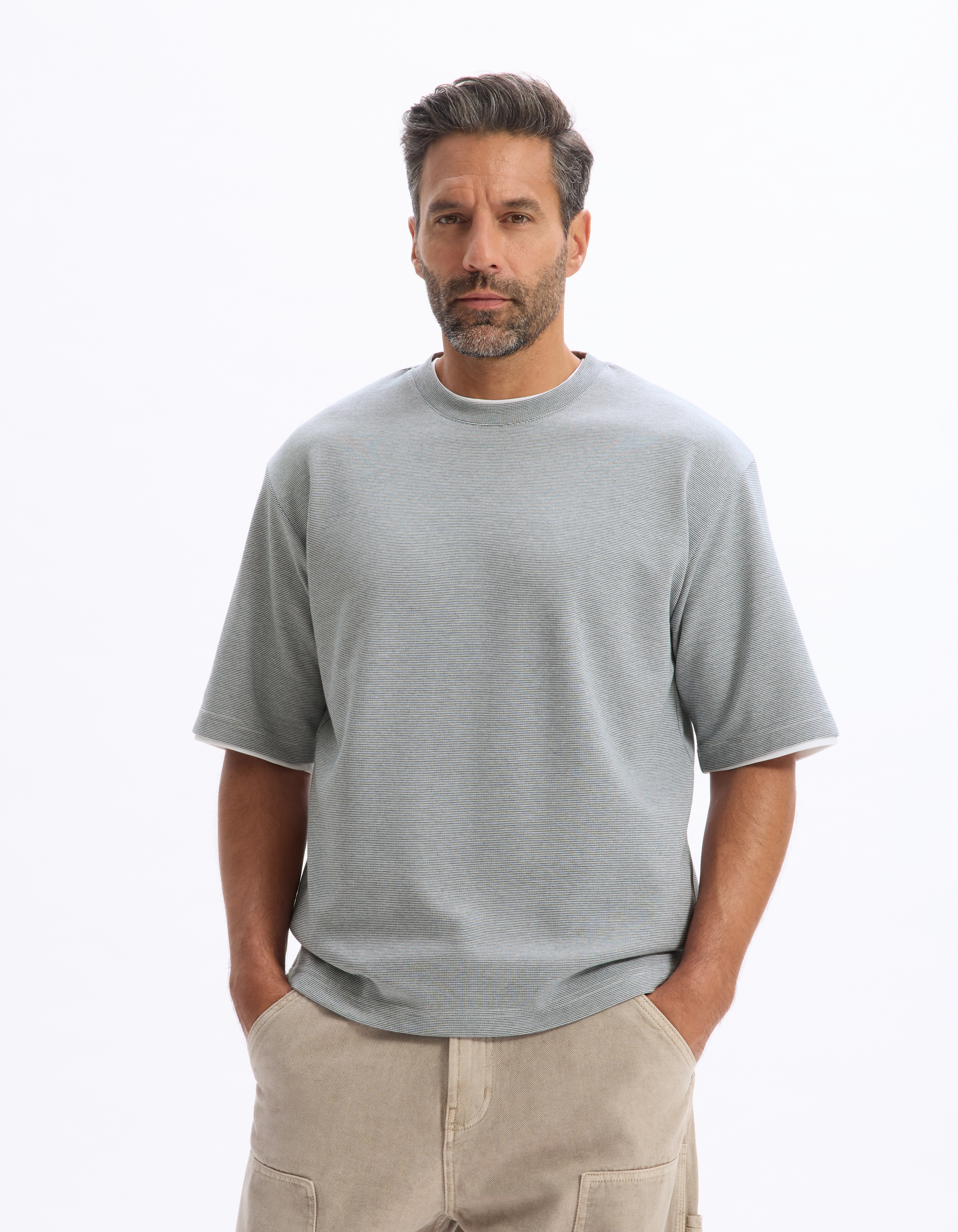 T-shirt oversize col rond rayé - camaieu - Modalova