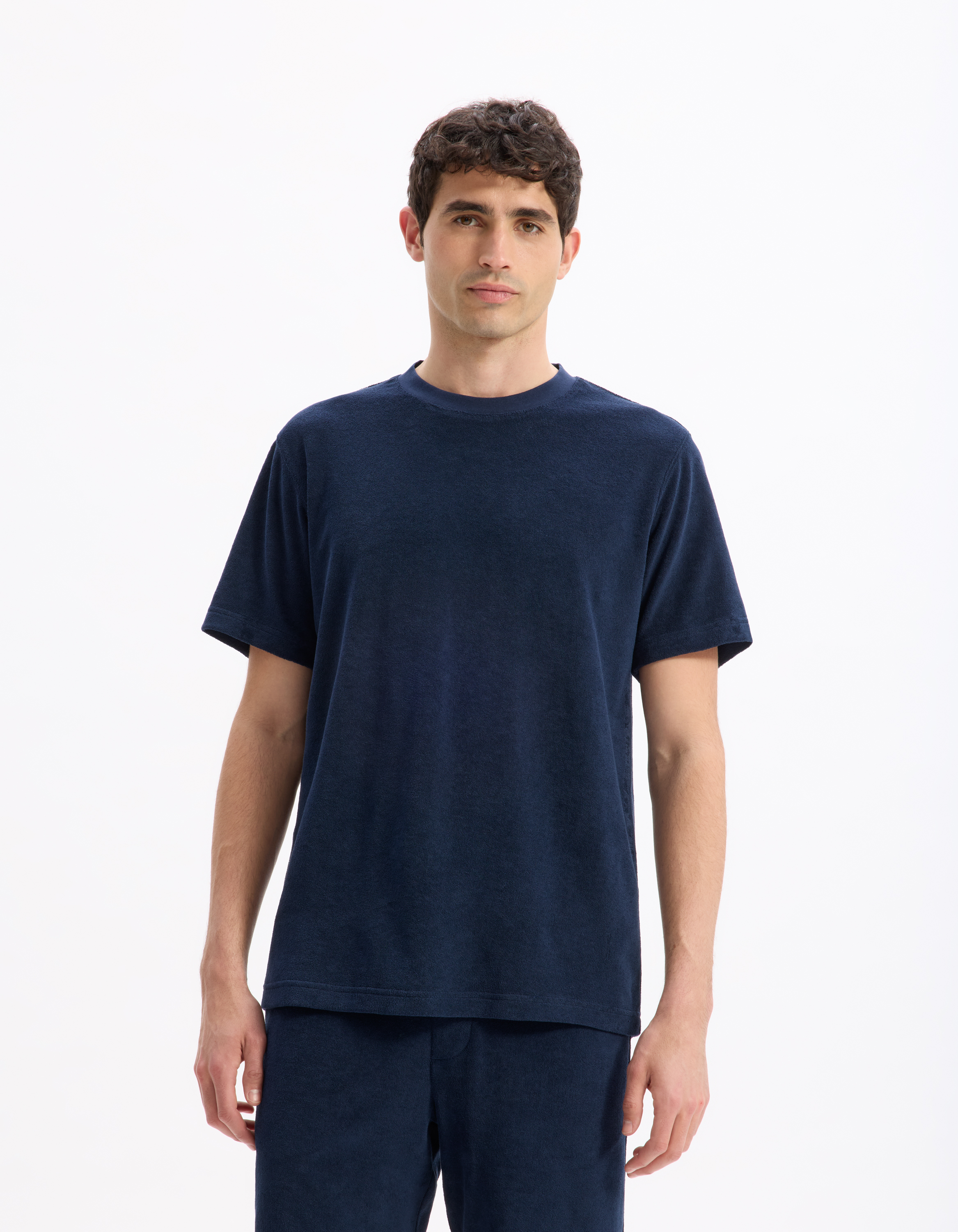 T-shirt boxy col rond éponge - marine - camaieu - Modalova