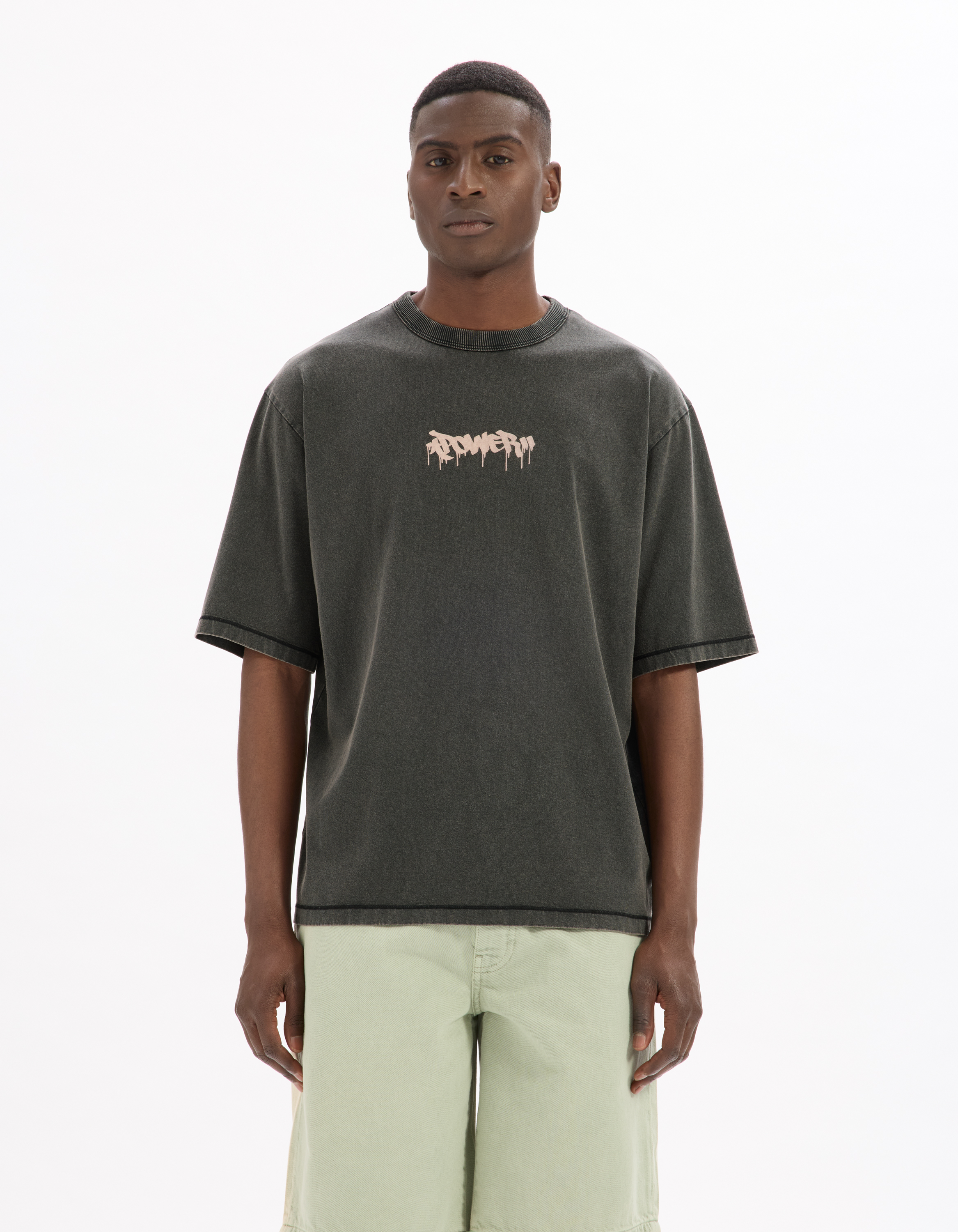 T-shirt oversize col rond 100% coton imprimé - camaieu - Modalova