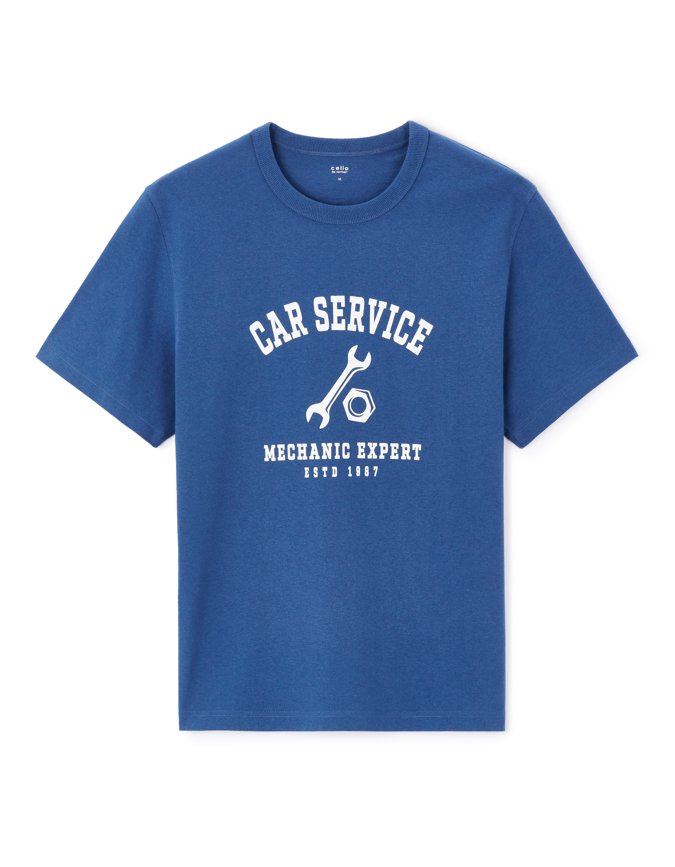 T-shirt boxy col rond 100% coton - marine