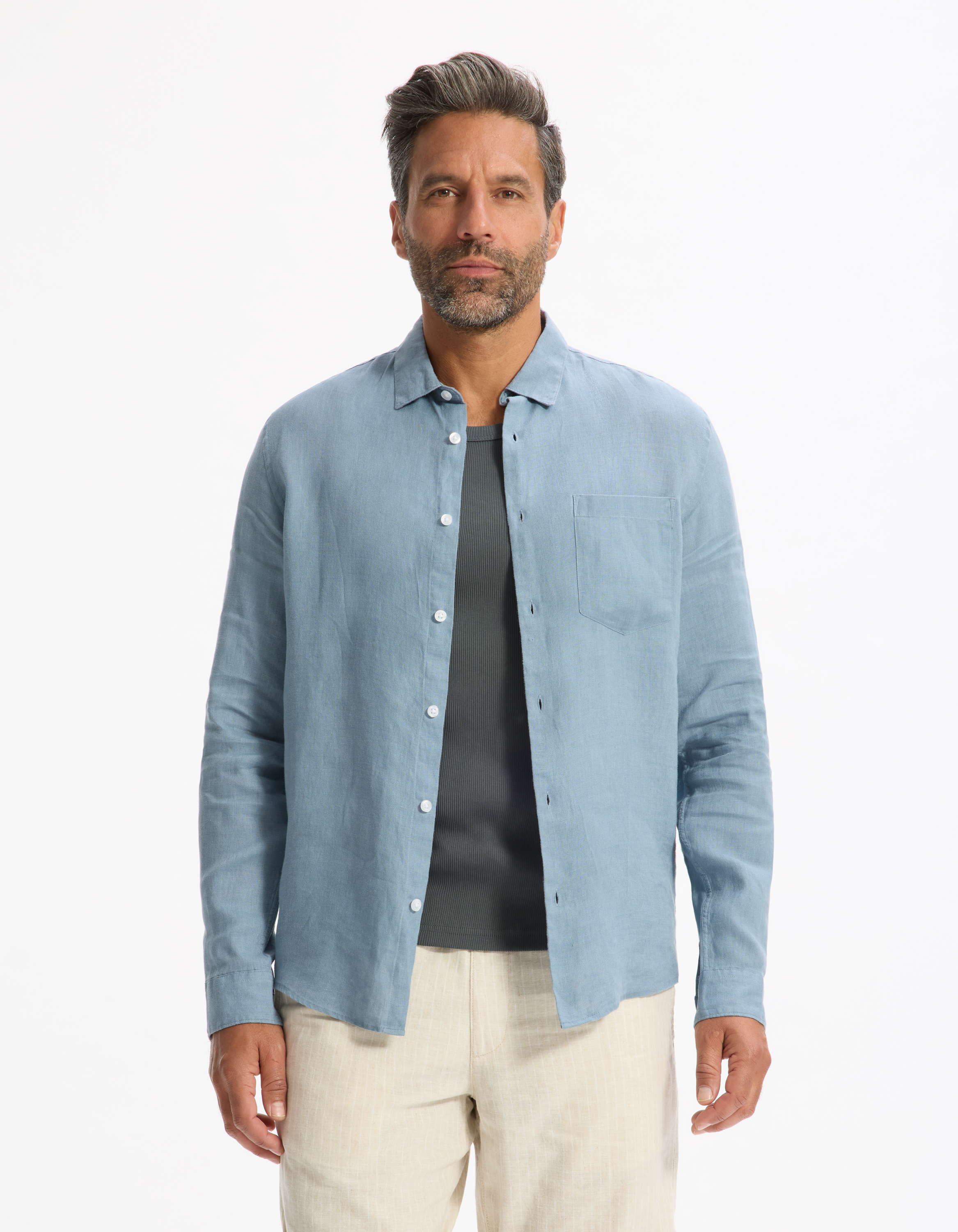 Chemise regular 100% lin - bleu - camaieu - Modalova