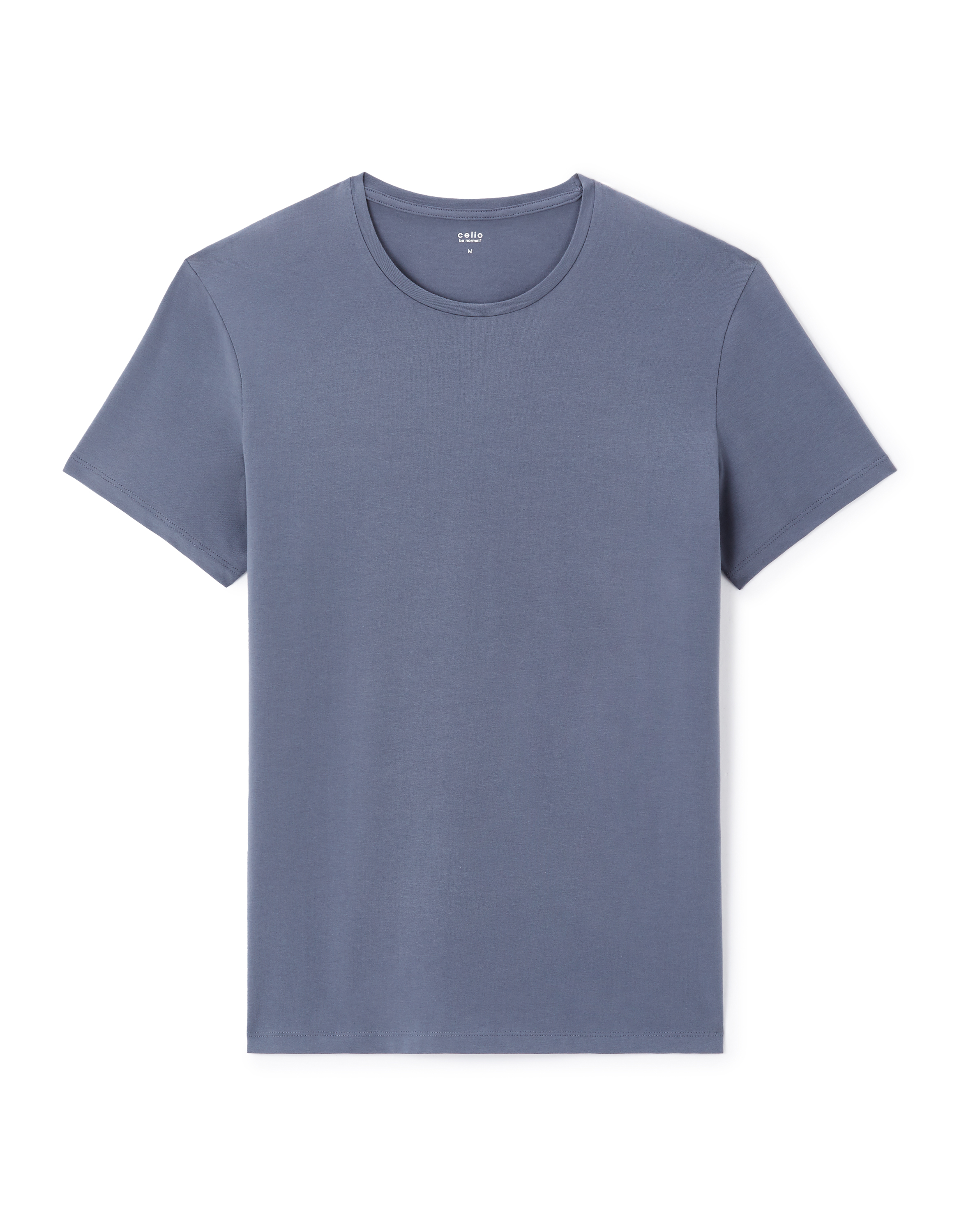 T-shirt slim col rond en coton stretch - gris bleu