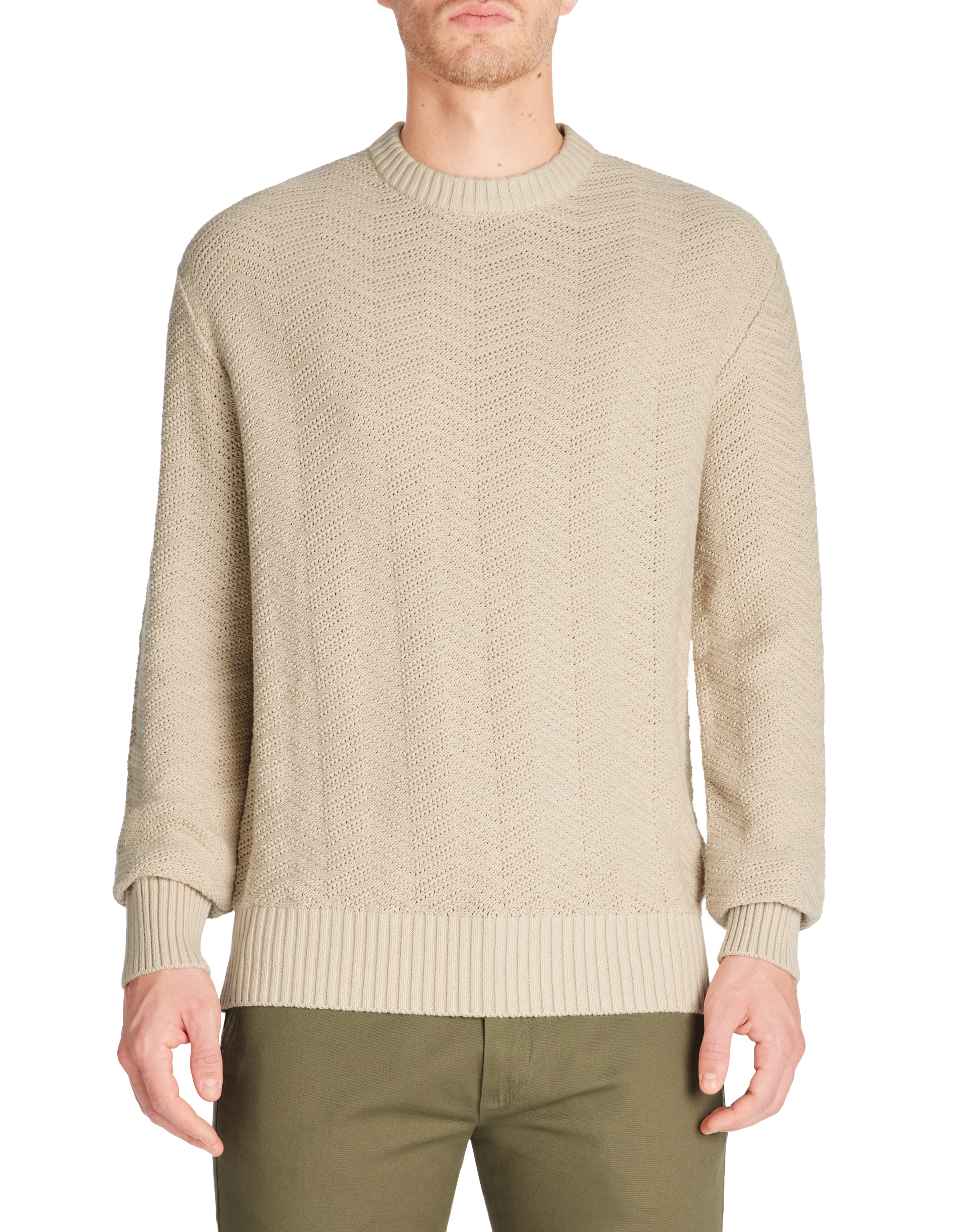 Pull col rond 100% coton - ecru - camaieu - Modalova
