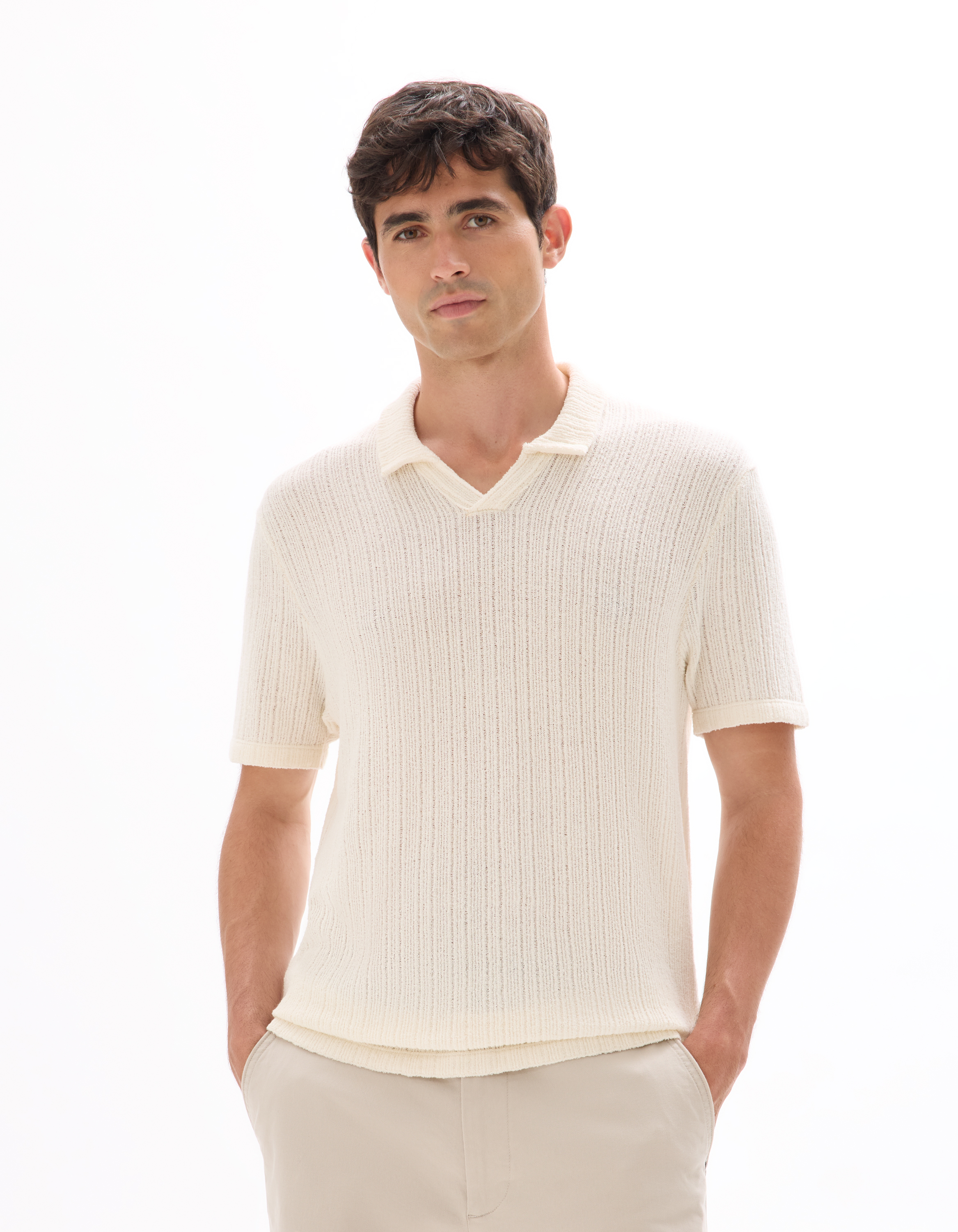 Polo regular en maille côtelé - beige - camaieu - Modalova