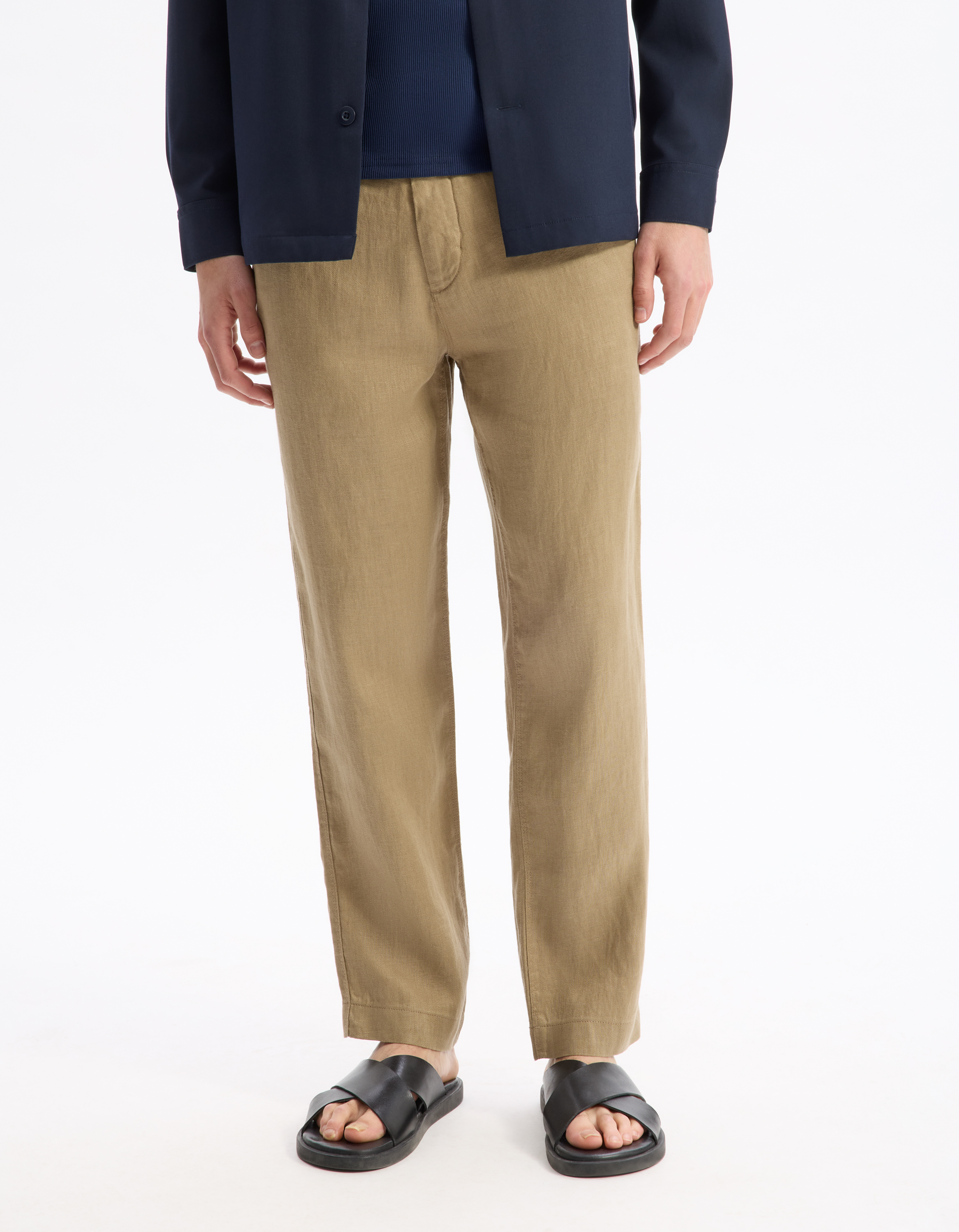 Pantalon straight 100% lin - taupe - camaieu - Modalova