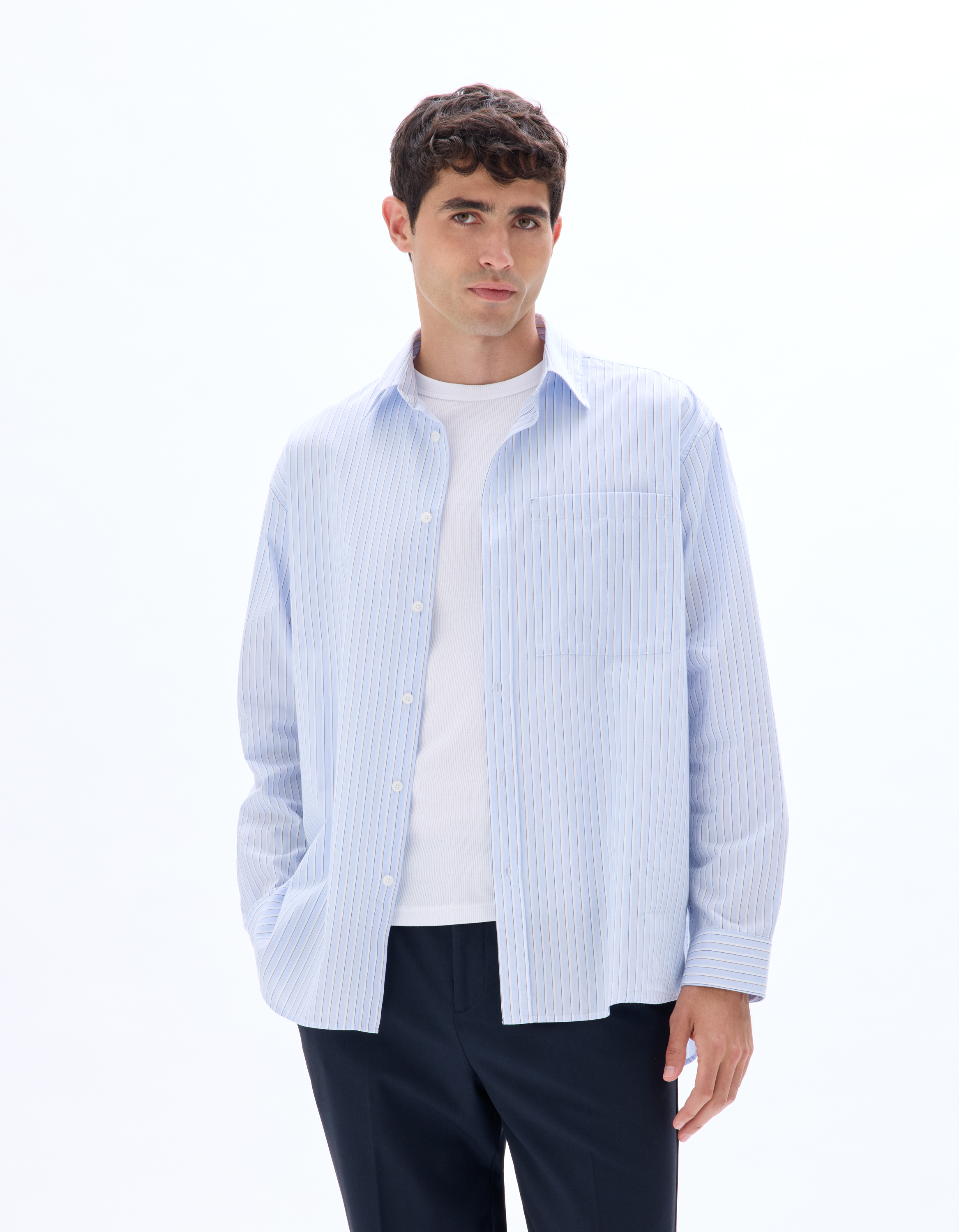 Chemise oversize rayée en popeline de coton - bleu clair - camaieu - Modalova