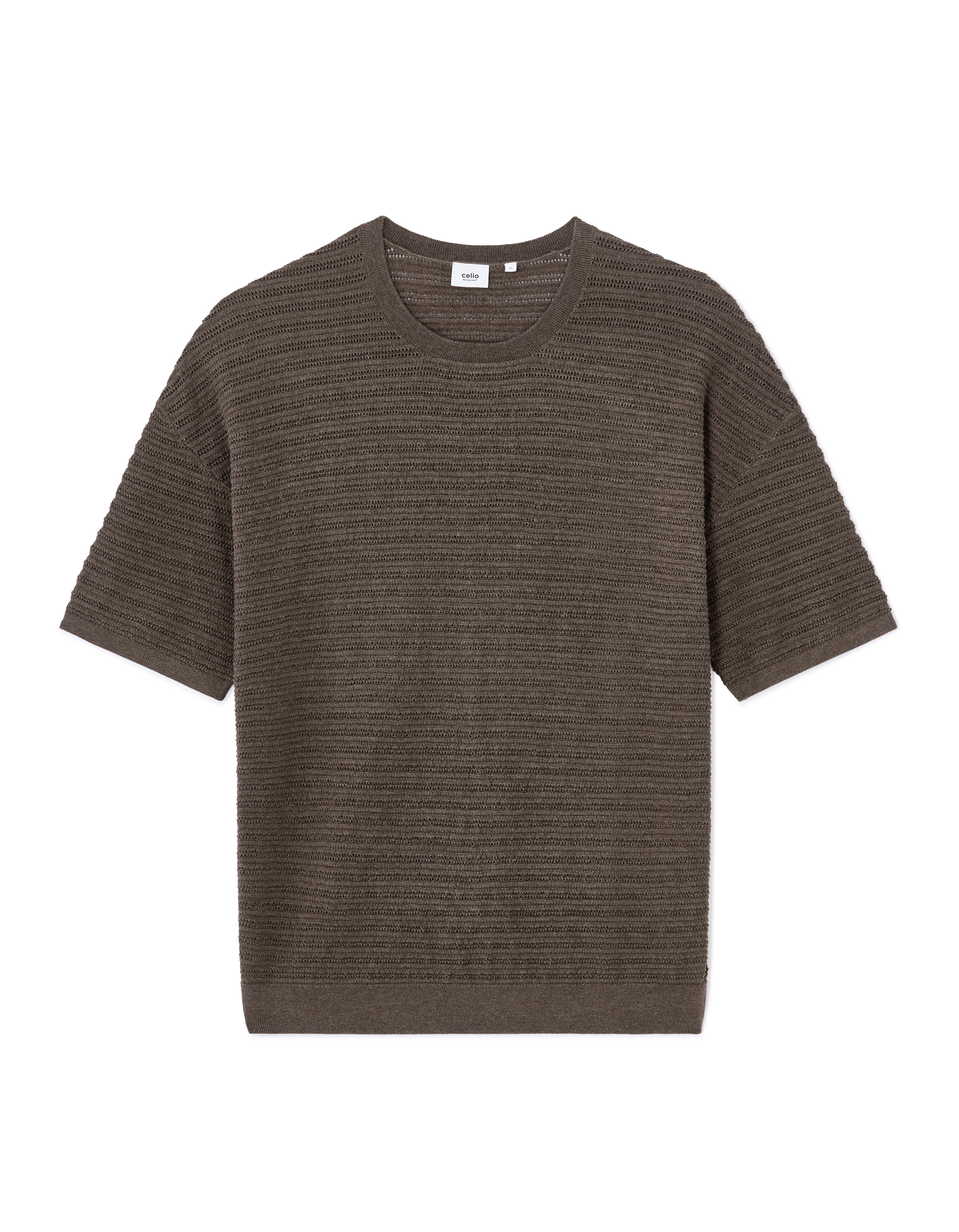T-shirt boxy col rond en maille - taupe