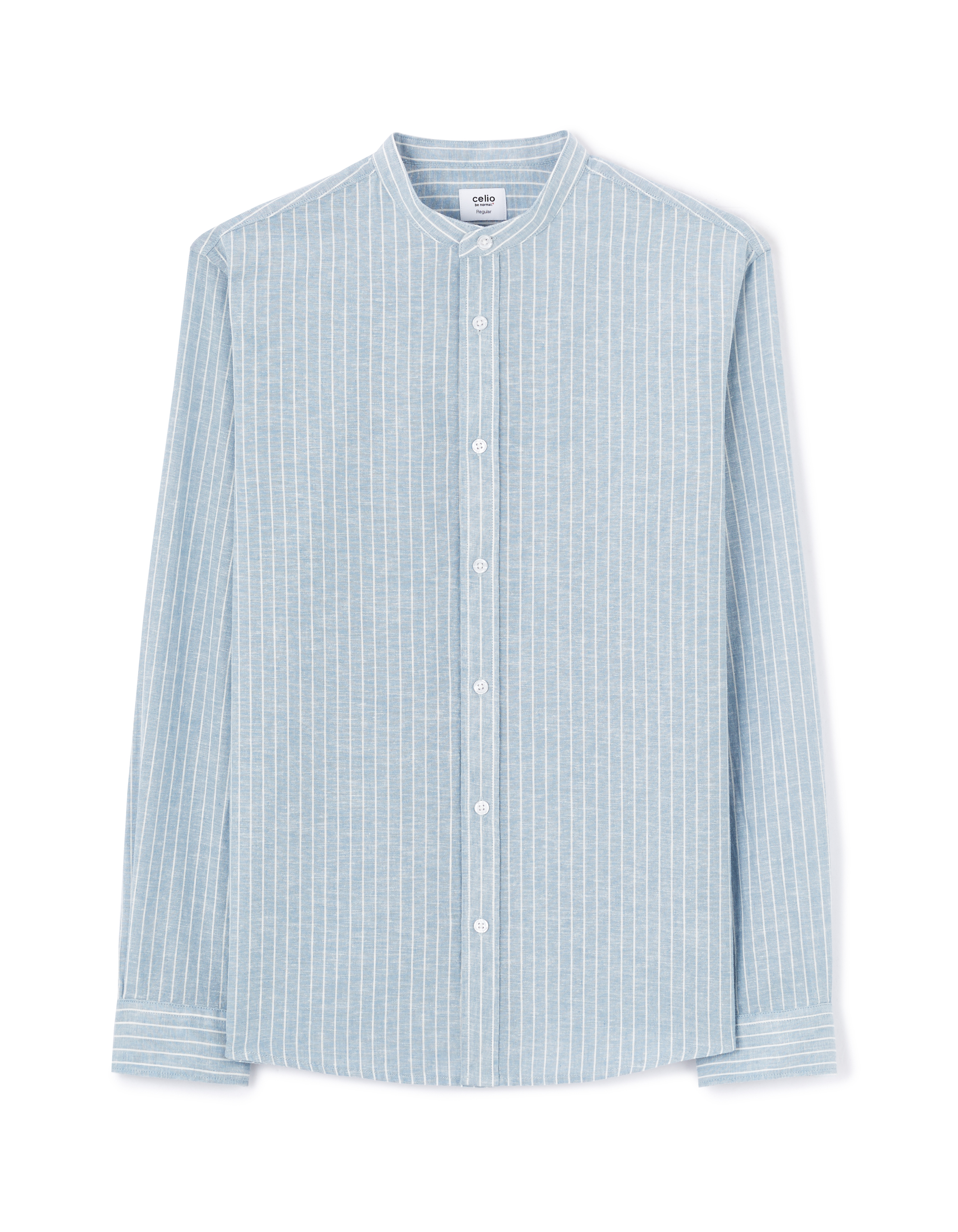 Chemise regular rayé en lin et coton - bleu
