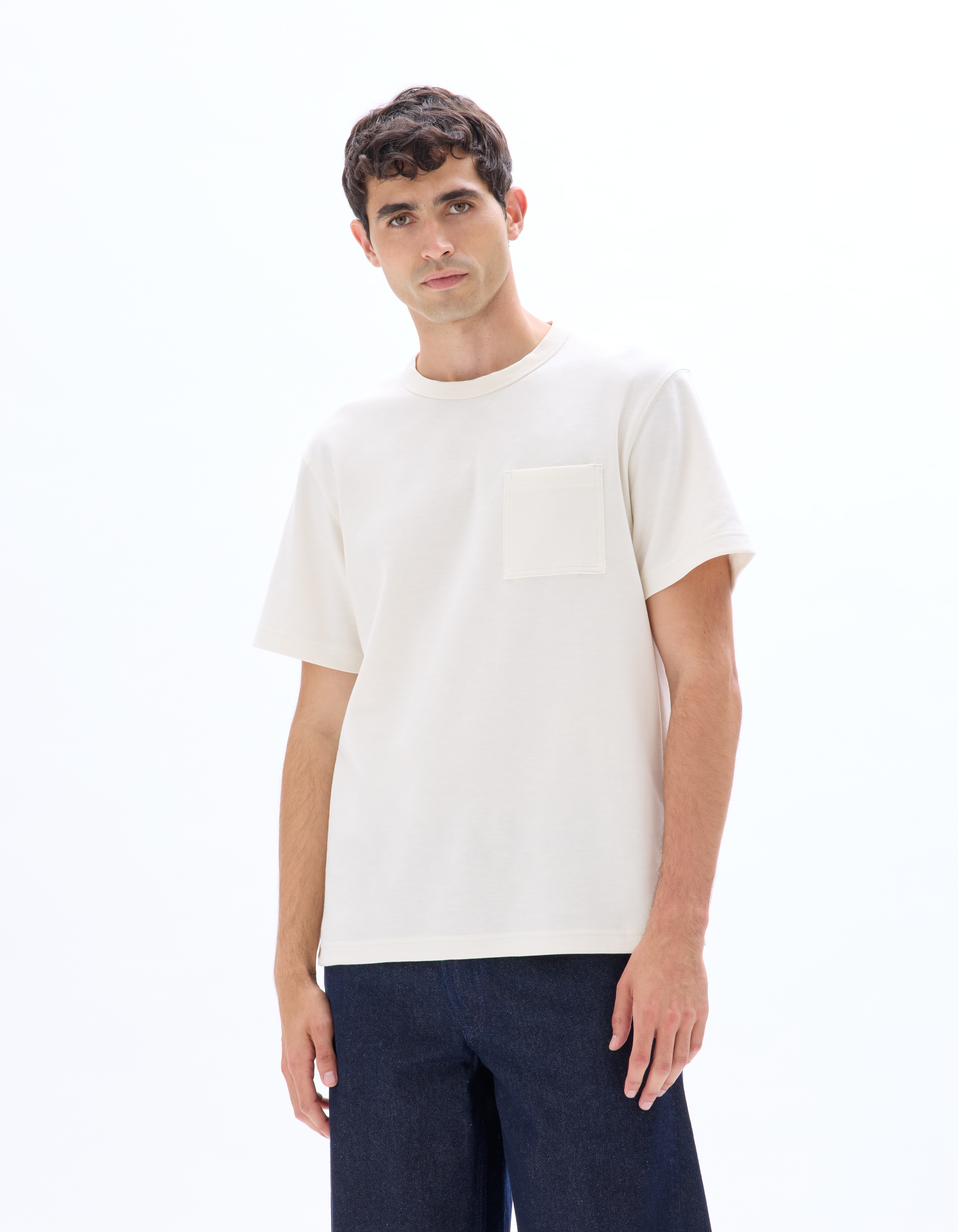 T-shirt boxy col rond flammé - écru - camaieu - Modalova