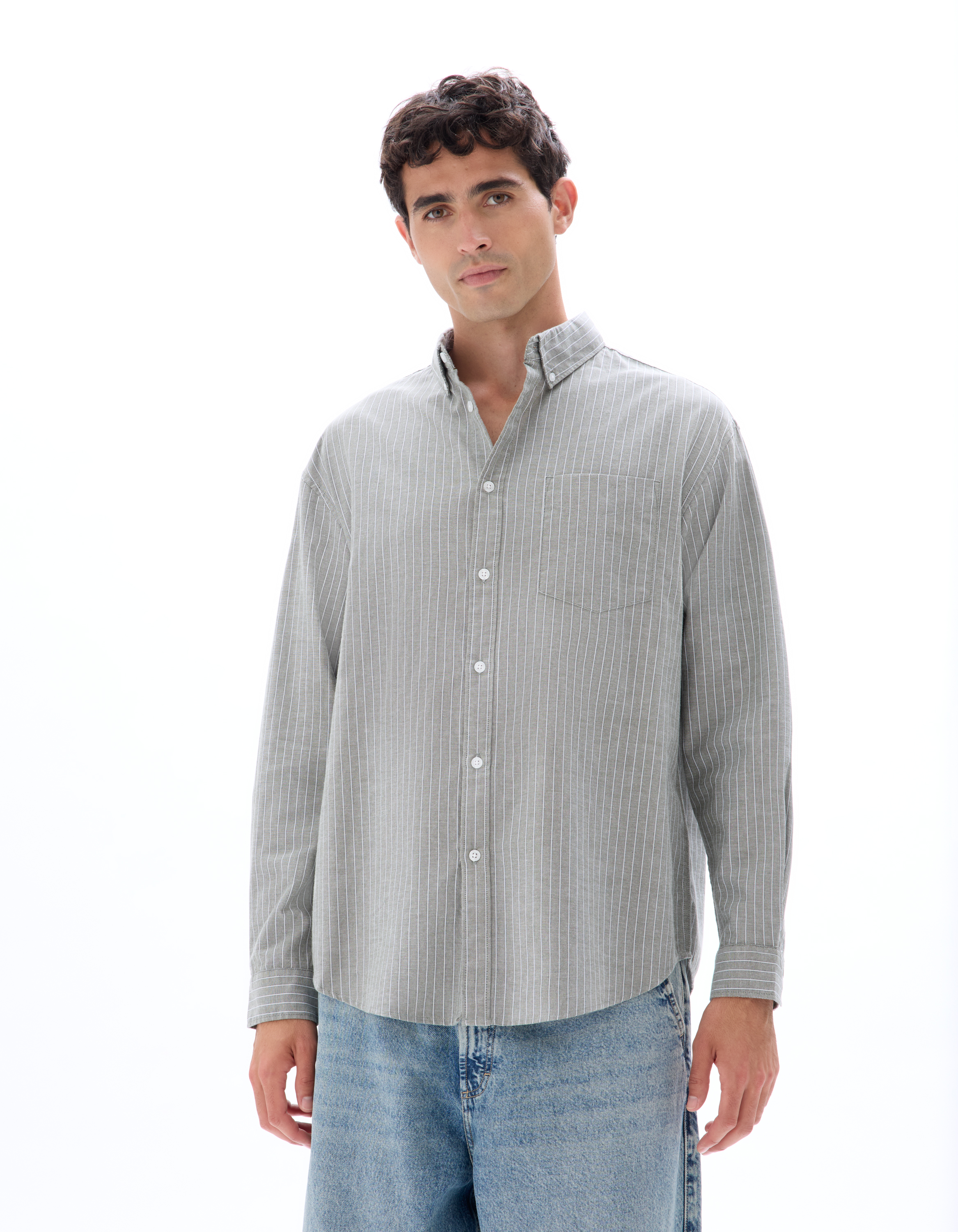 Chemise loose en oxford rayé - kaki - camaieu - Modalova