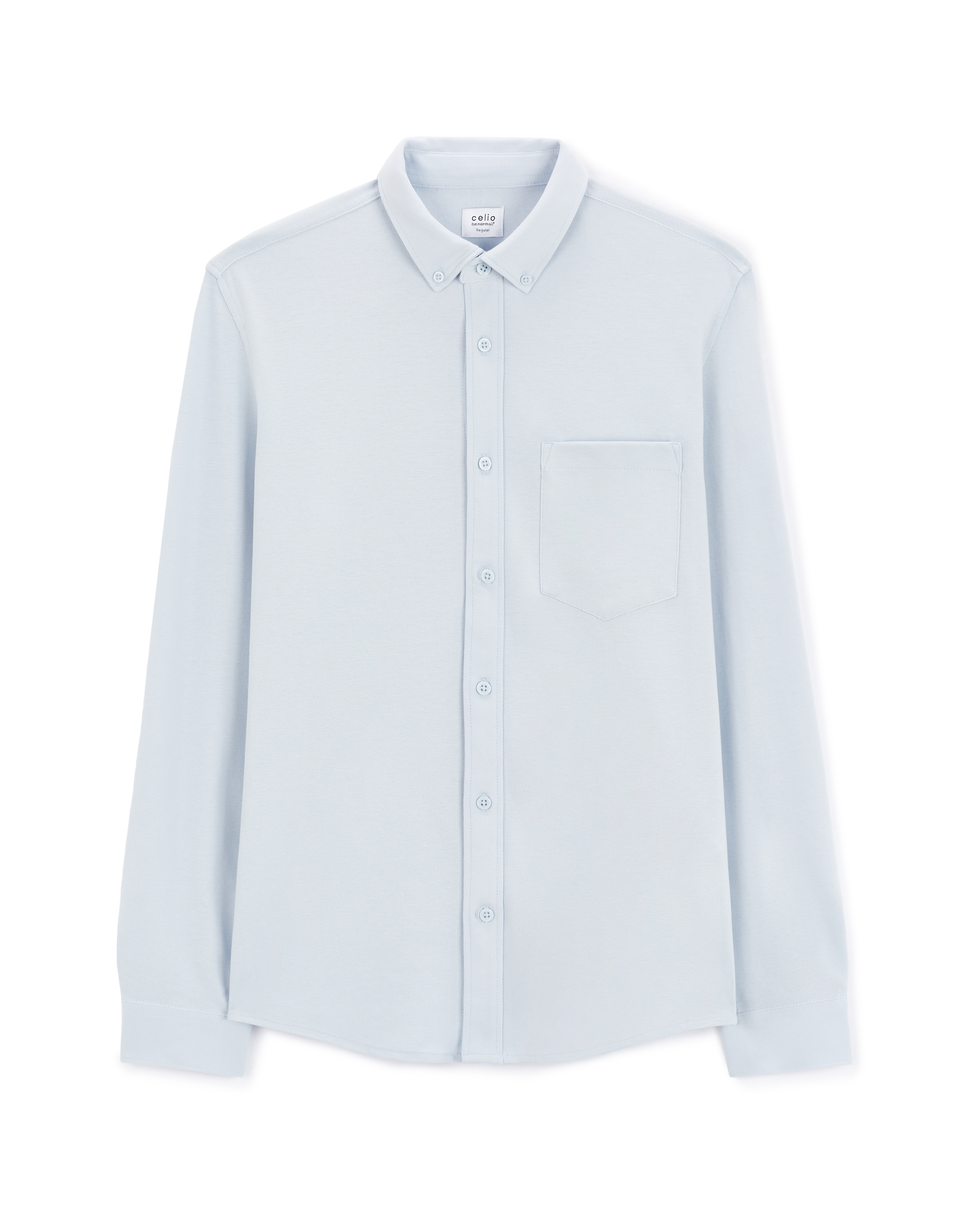 Chemise regular coton piqué stretch - bleu clair