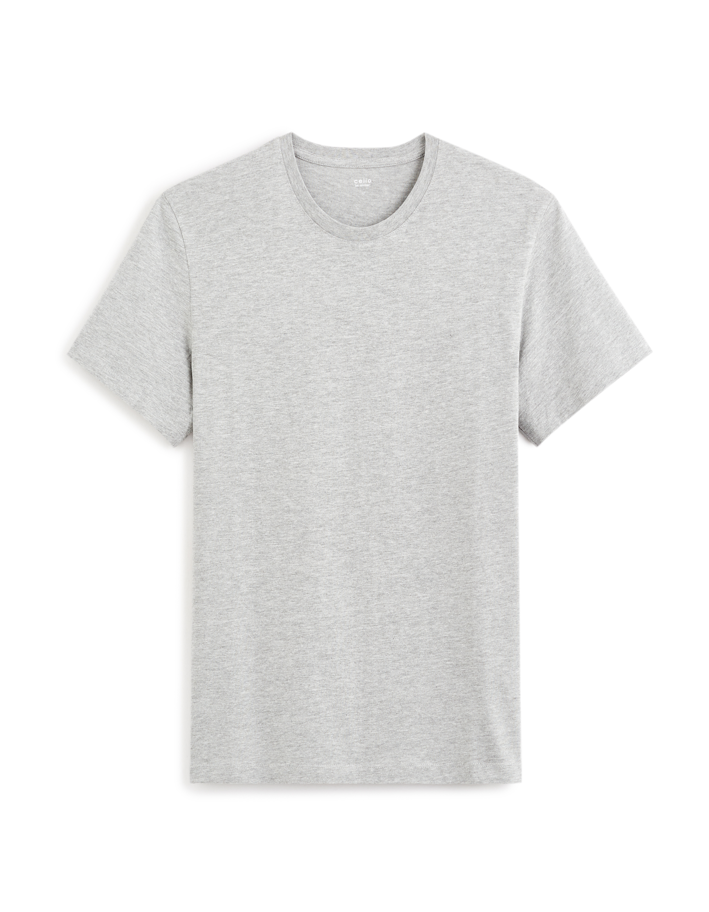 T-shirt straight col rond en coton mélangé - gris chiné