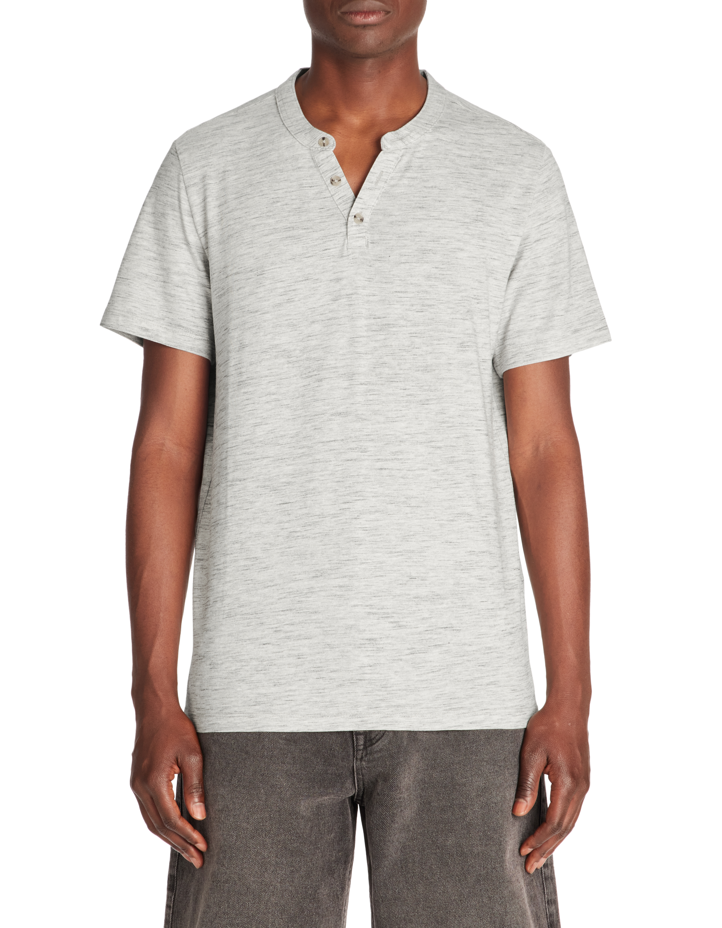T-shirt straight col tunisien en coton mélangé - gris - camaieu - Modalova