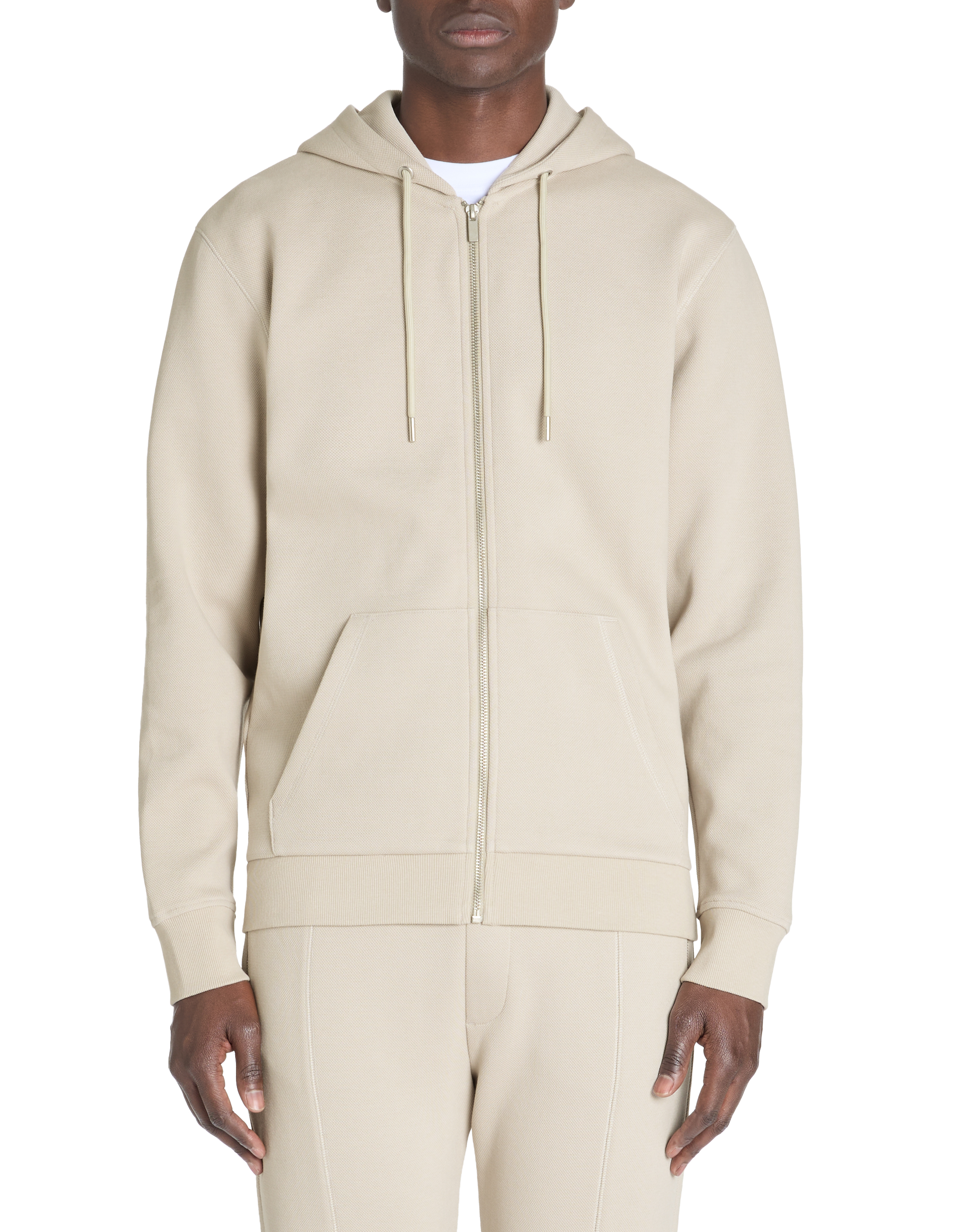 Sweat zippé à capuche regular coton mélangé - beige - camaieu - Modalova