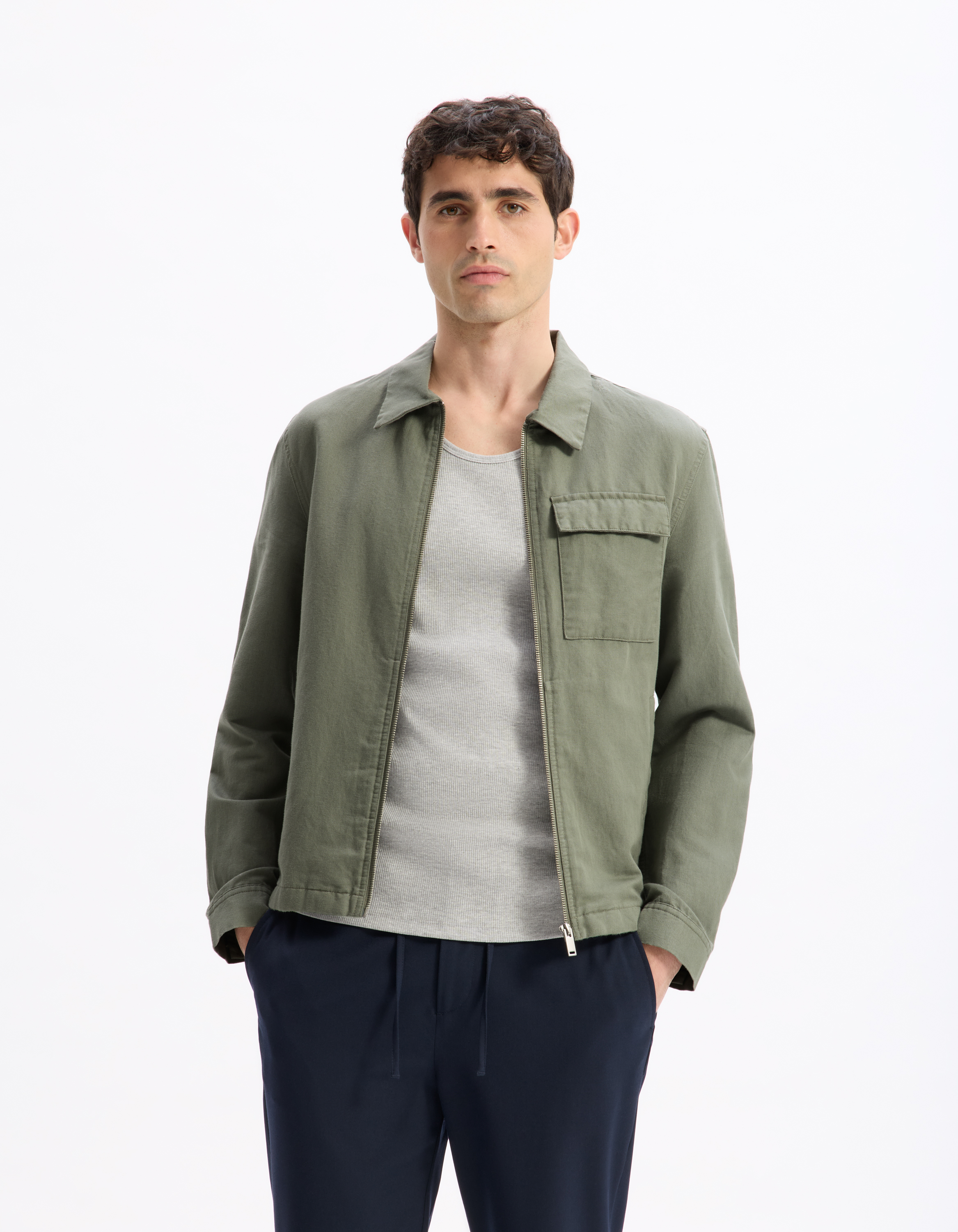 Blouson col chemise en lin et coton - camaieu - Modalova