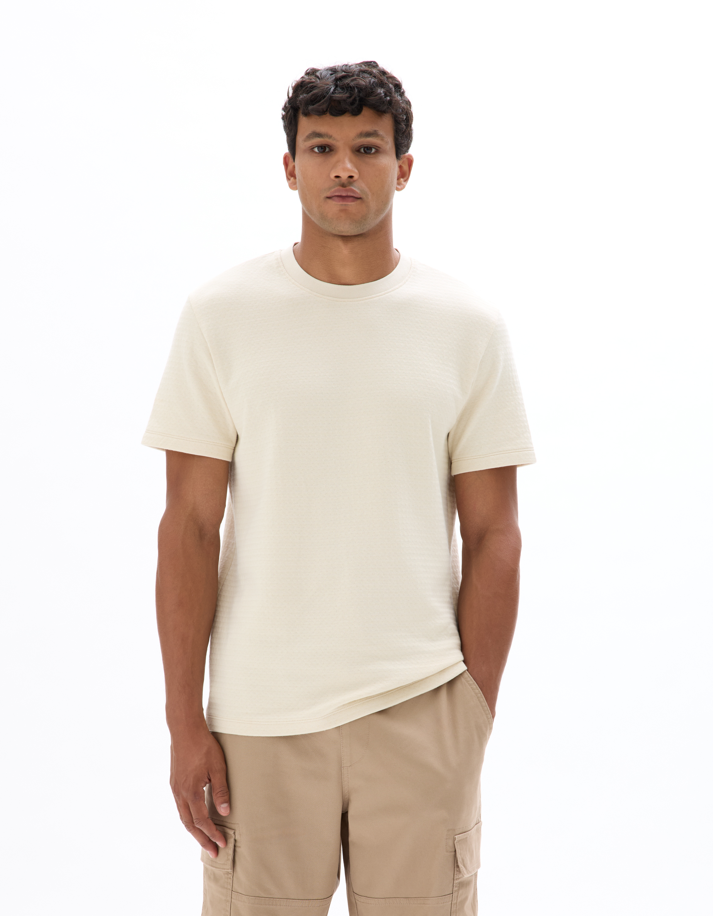 T-shirt regular col rond 100% coton reliéfé - chêne - camaieu - Modalova