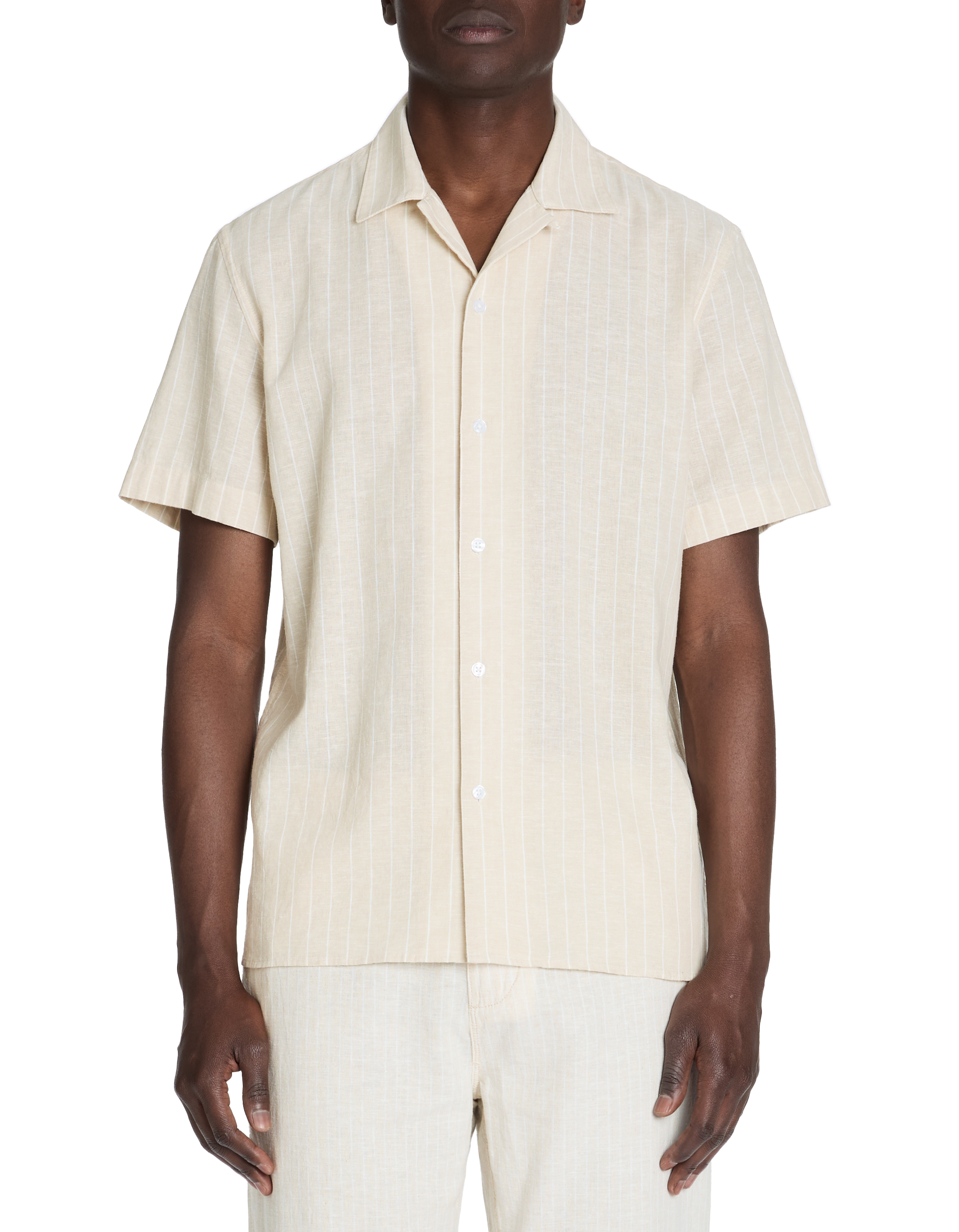 Chemisette regular rayé en lin et coton - beige - camaieu - Modalova