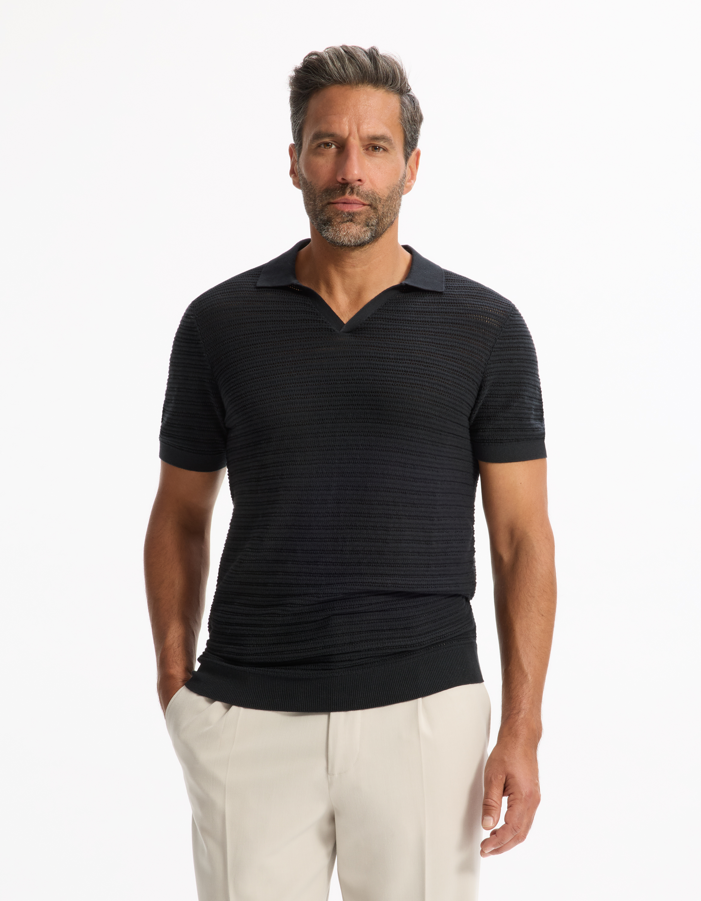 Polo slim en maille texturée coton mélangé - camaieu - Modalova