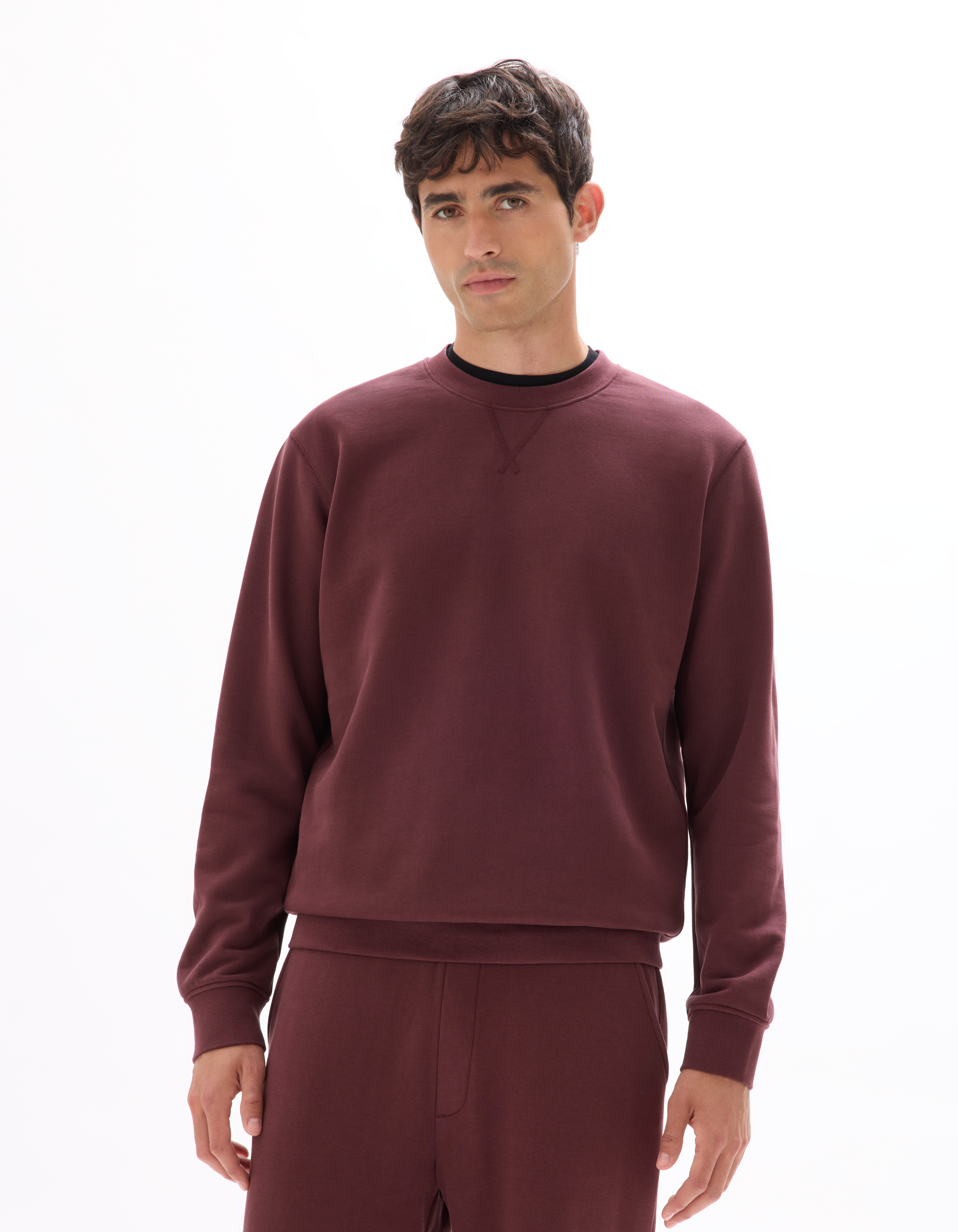 Sweat regular col rond 100% coton - bordeaux - camaieu - Modalova