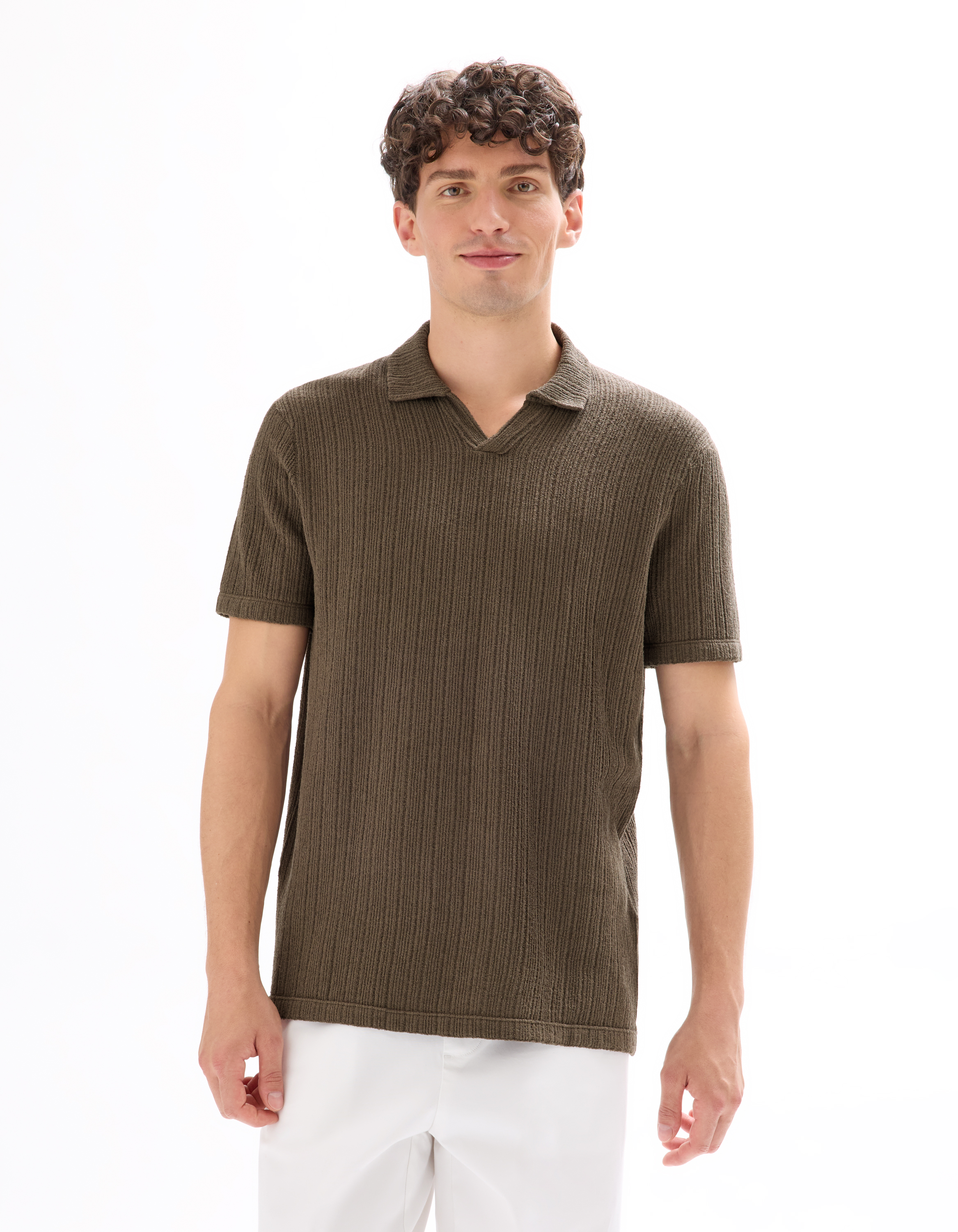 Polo regular en maille côtelé - taupe - camaieu - Modalova