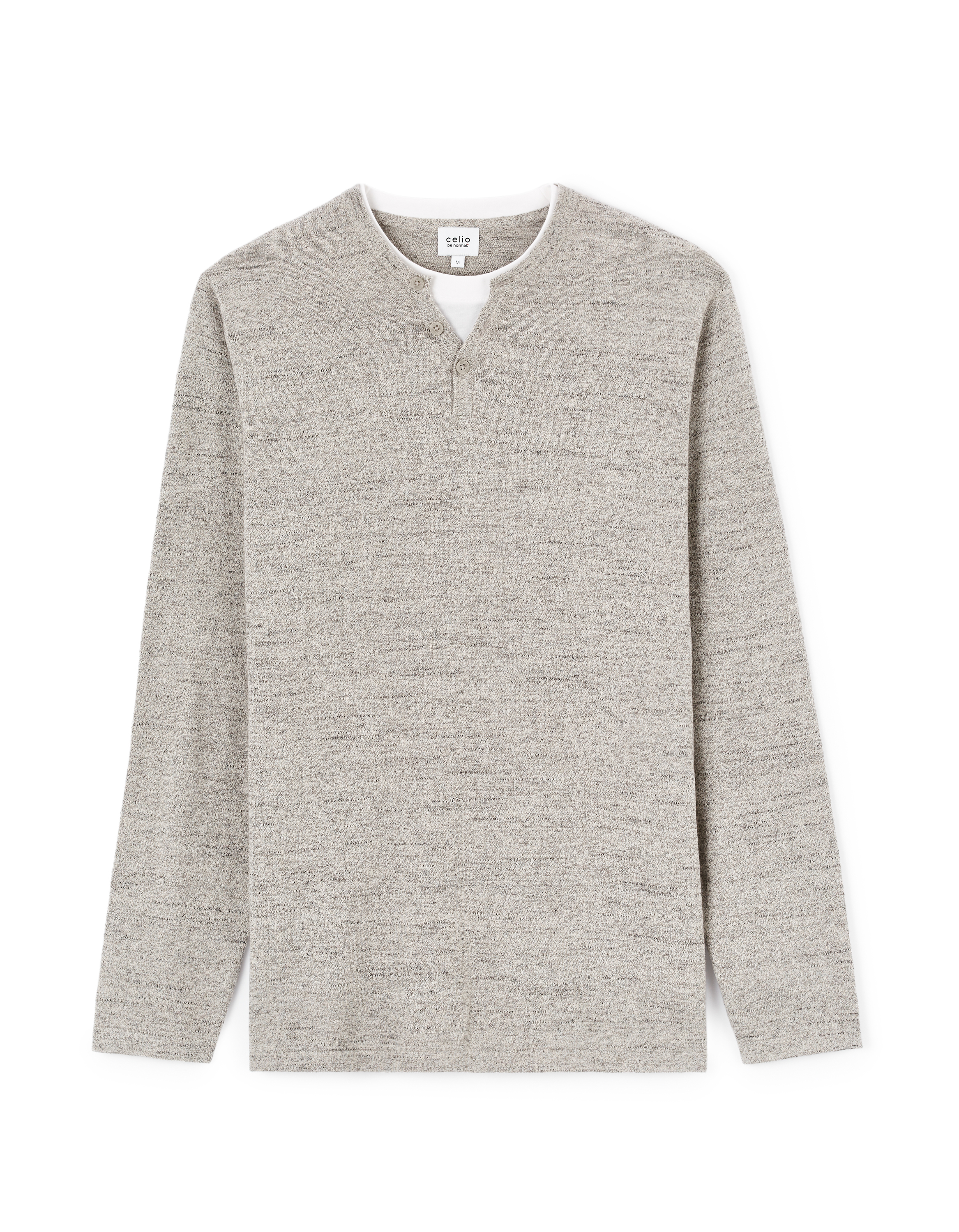 Pull col tunisien coton mélangé - gris