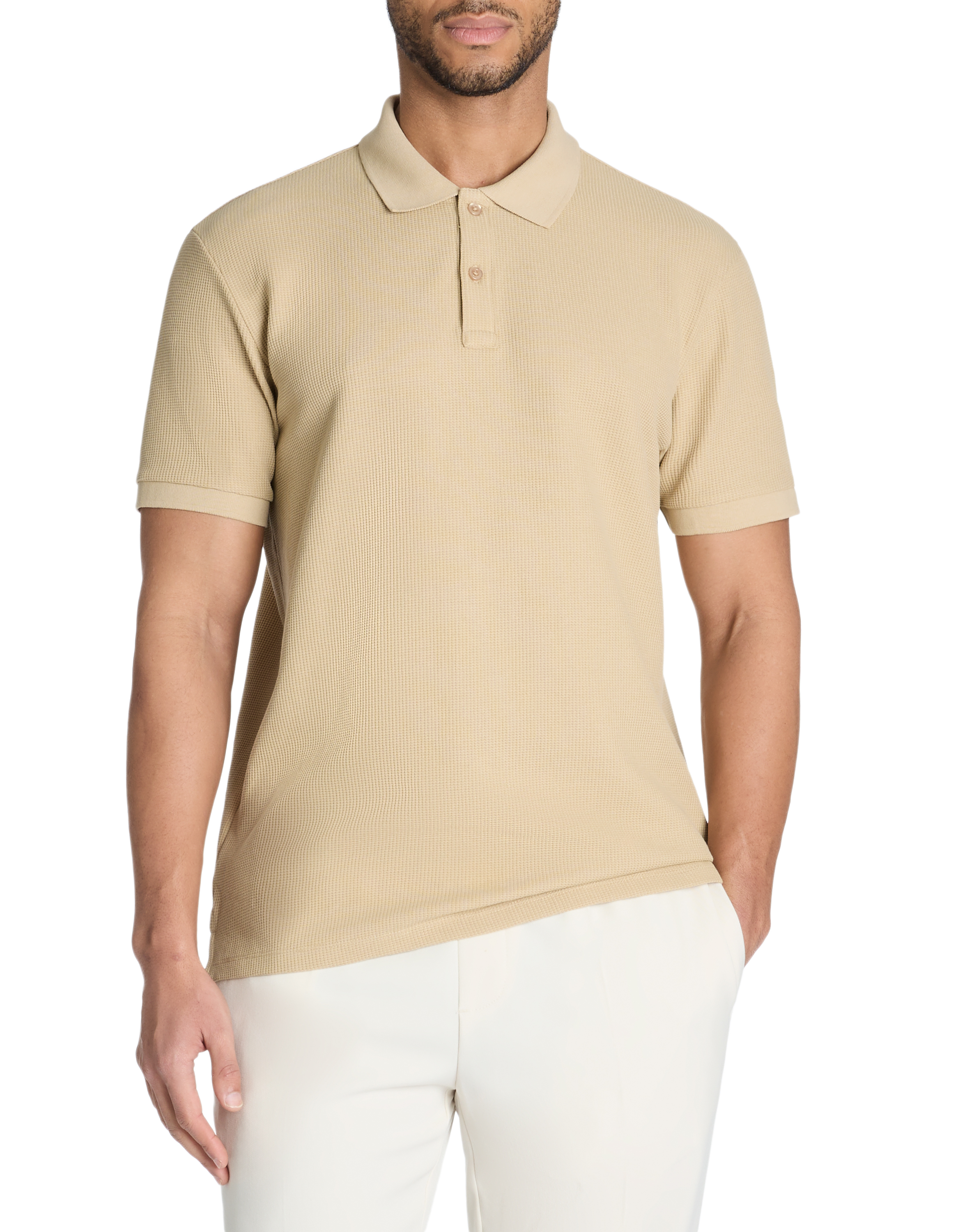 Polo regular en coton stretch - beige - camaieu - Modalova
