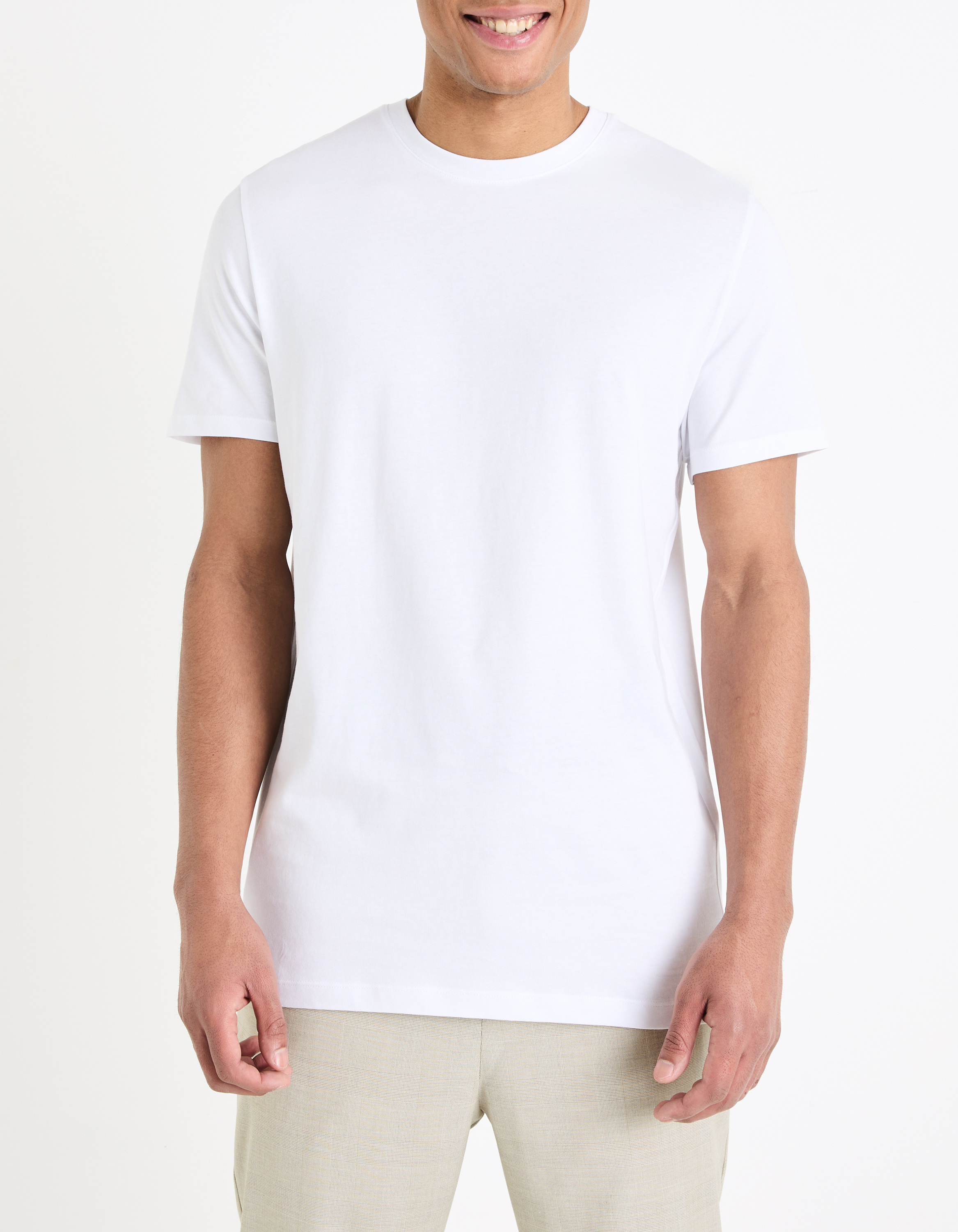 T-shirt regular col rond 100% coton + long - camaieu - Modalova