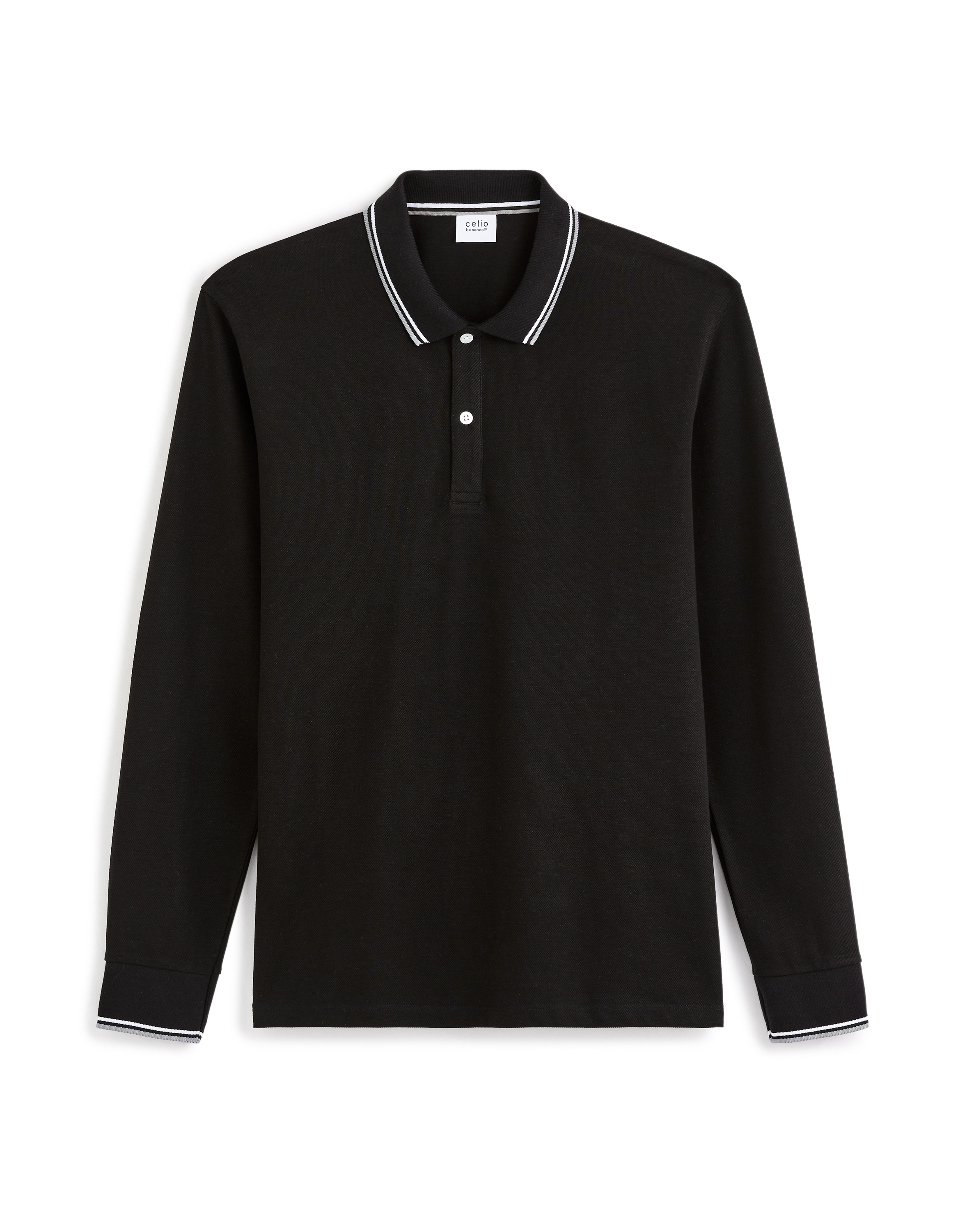 Polo piqué manches longues en coton - noir
