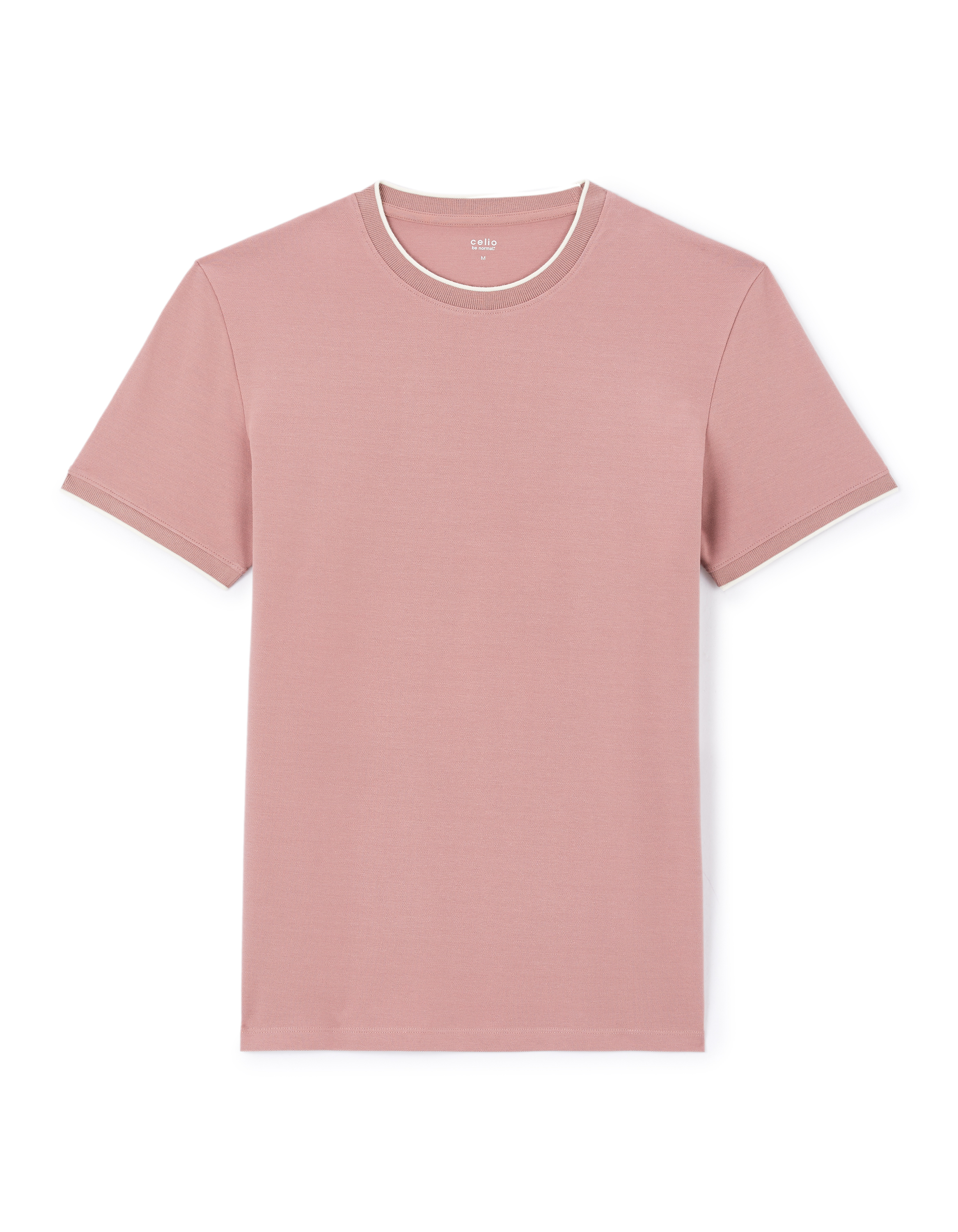 T-shirt straight col rayé en coton stretch - violet