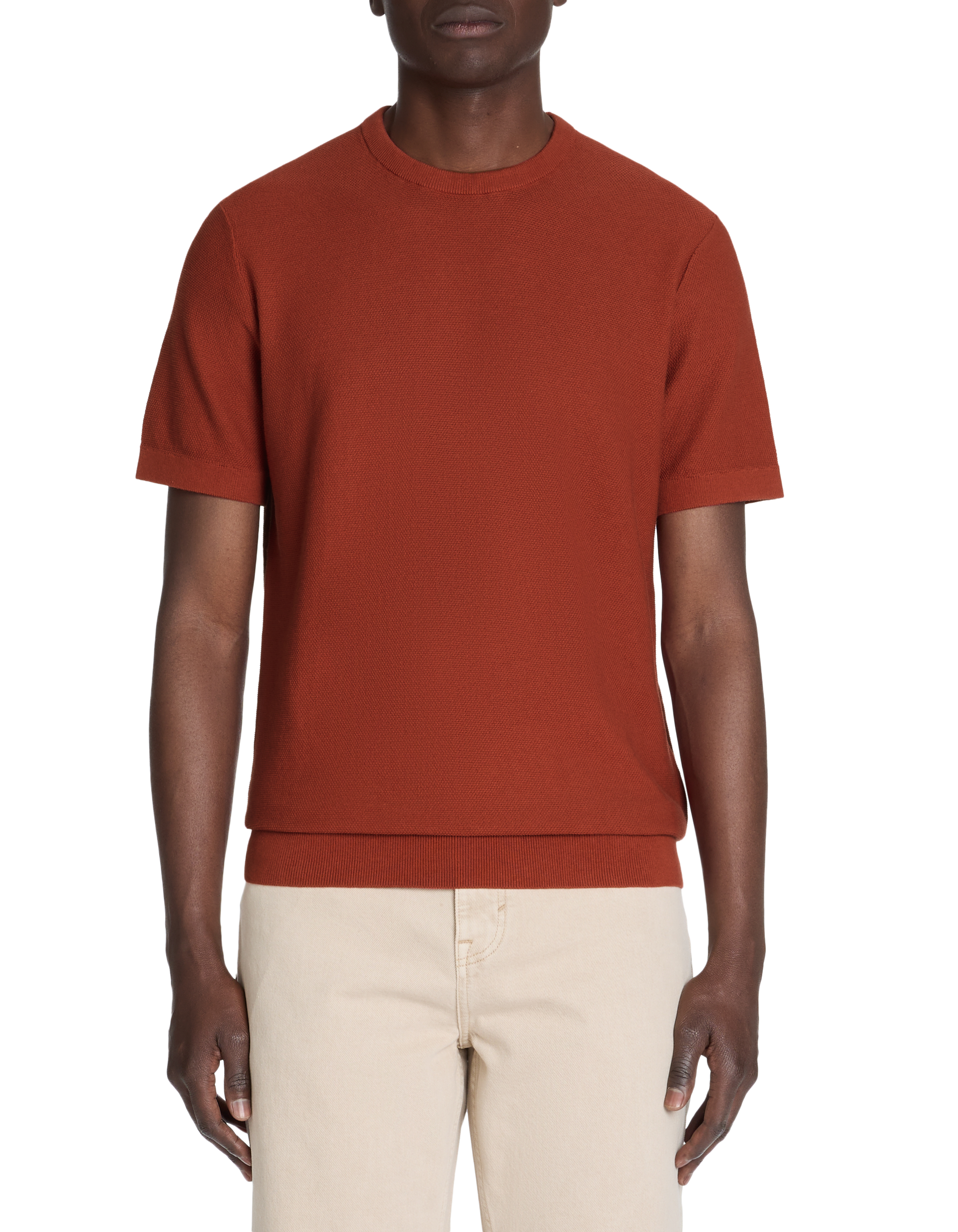 T-shirt straight col rond 100% coton - marron - camaieu - Modalova