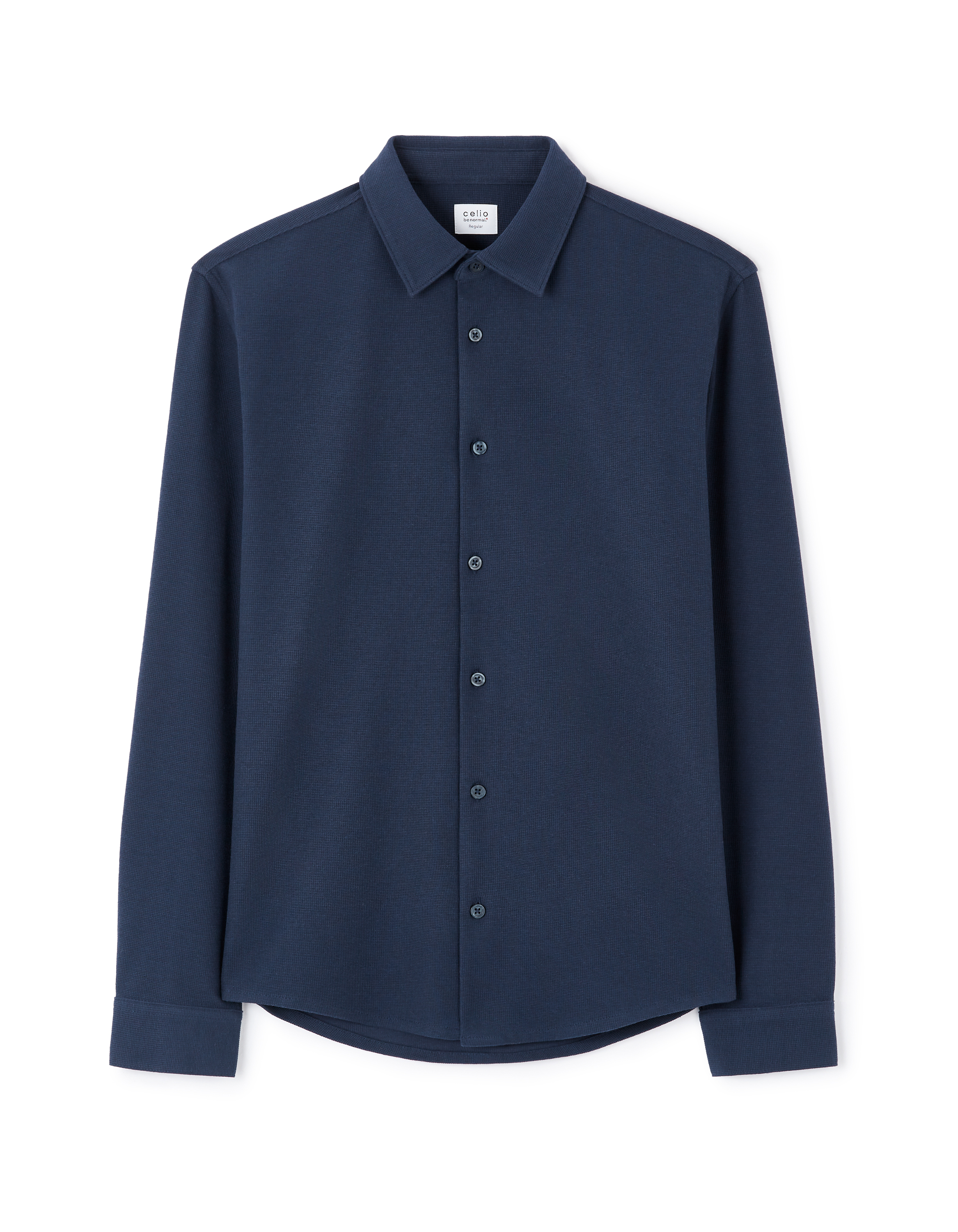 Chemise regular maille gaufré stretch - marine