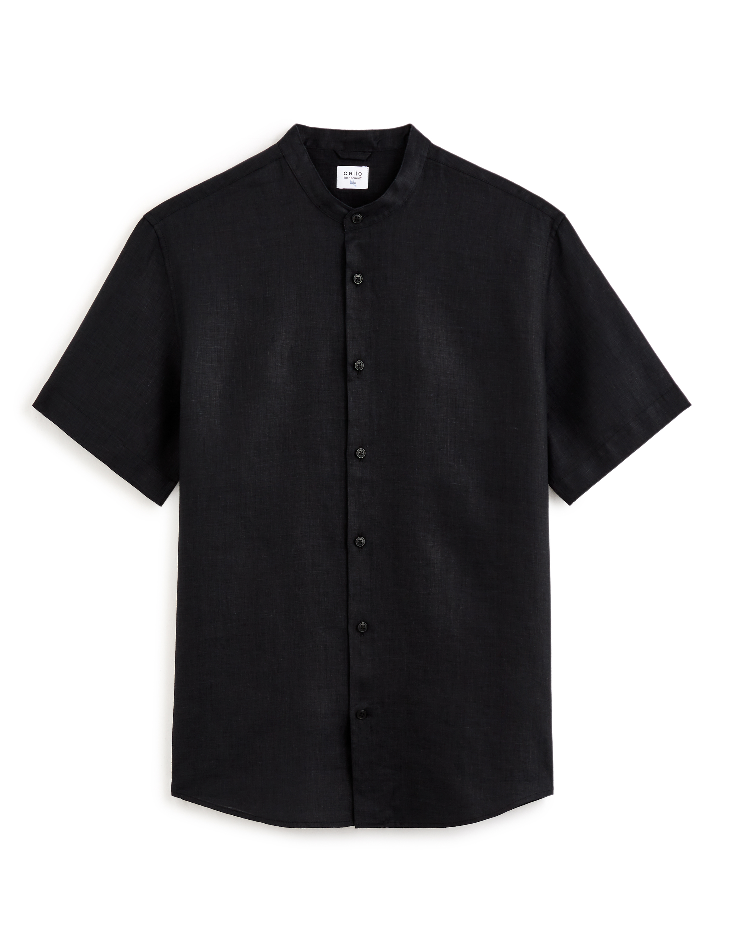 Chemisette regular col mao 100% lin - noir