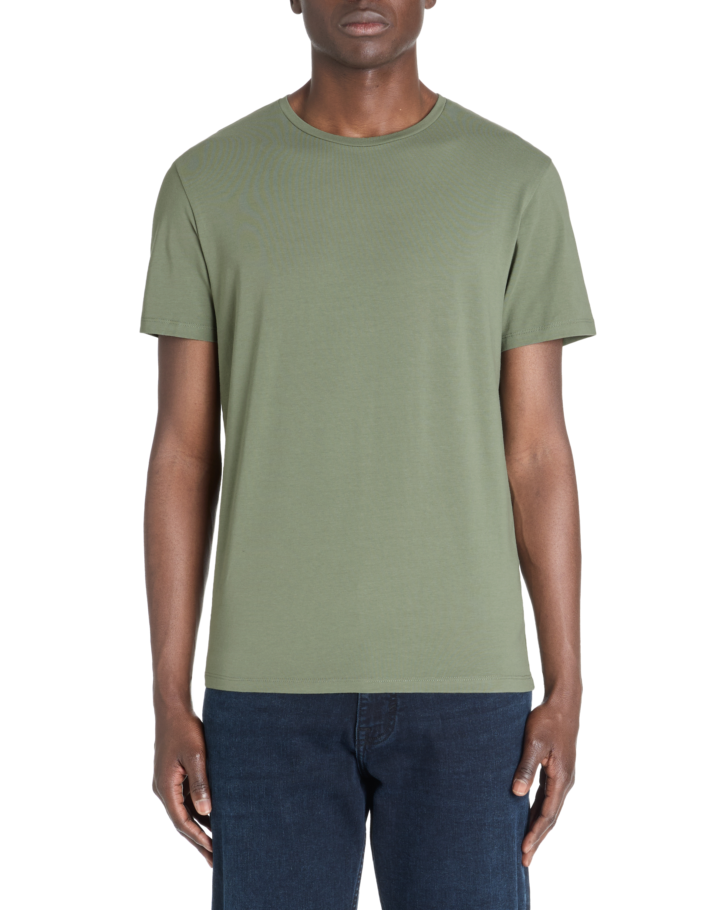 T-shirt slim col rond en coton stretch - vert clair - camaieu - Modalova