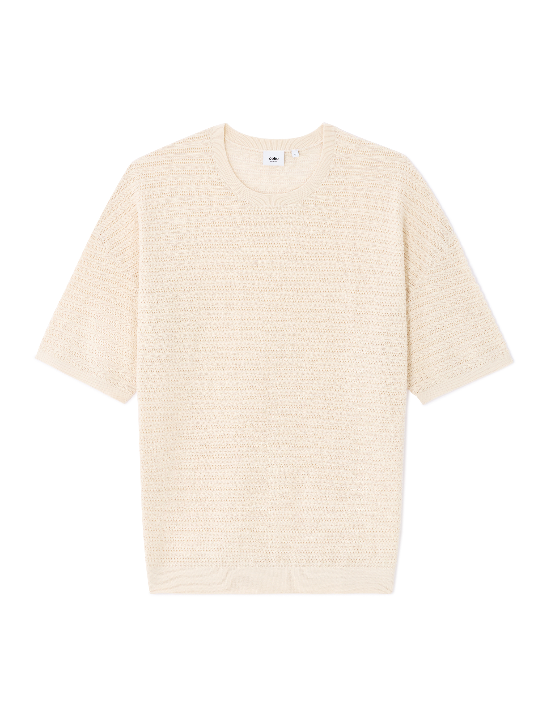 T-shirt boxy col rond en maille - beige
