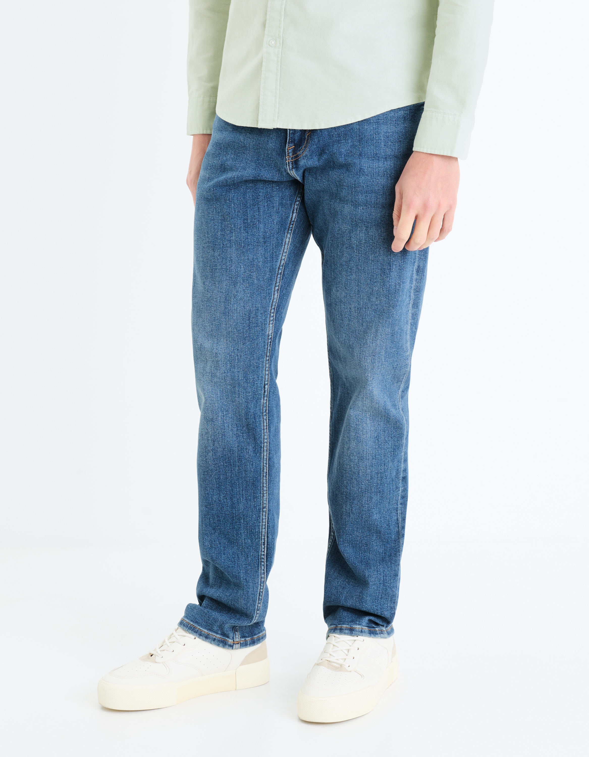 Jean C.15 straight coton stretch 3 longueurs - Bleu - camaieu - Modalova