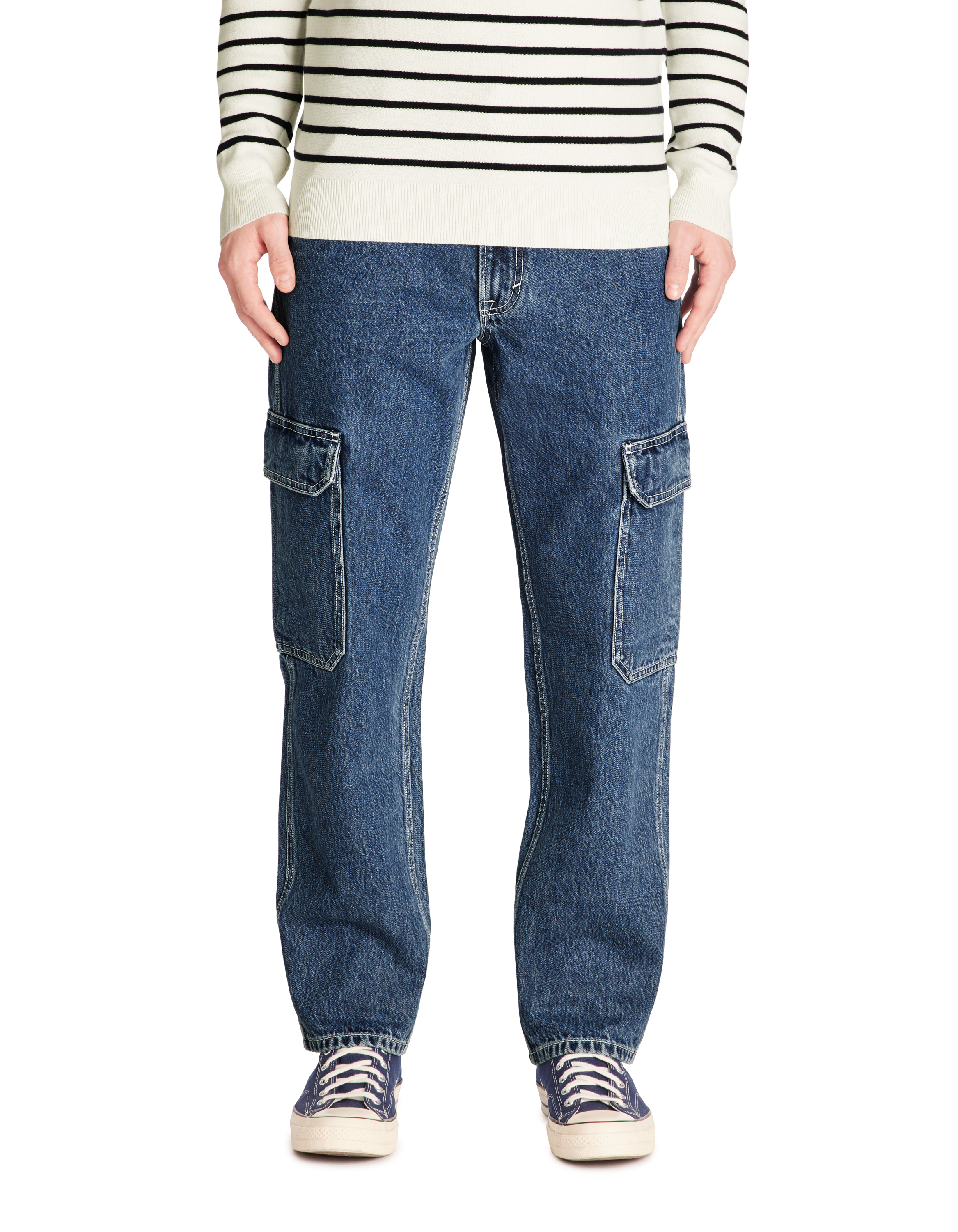 Jean loose cargo 100% coton - bleu - camaieu - Modalova