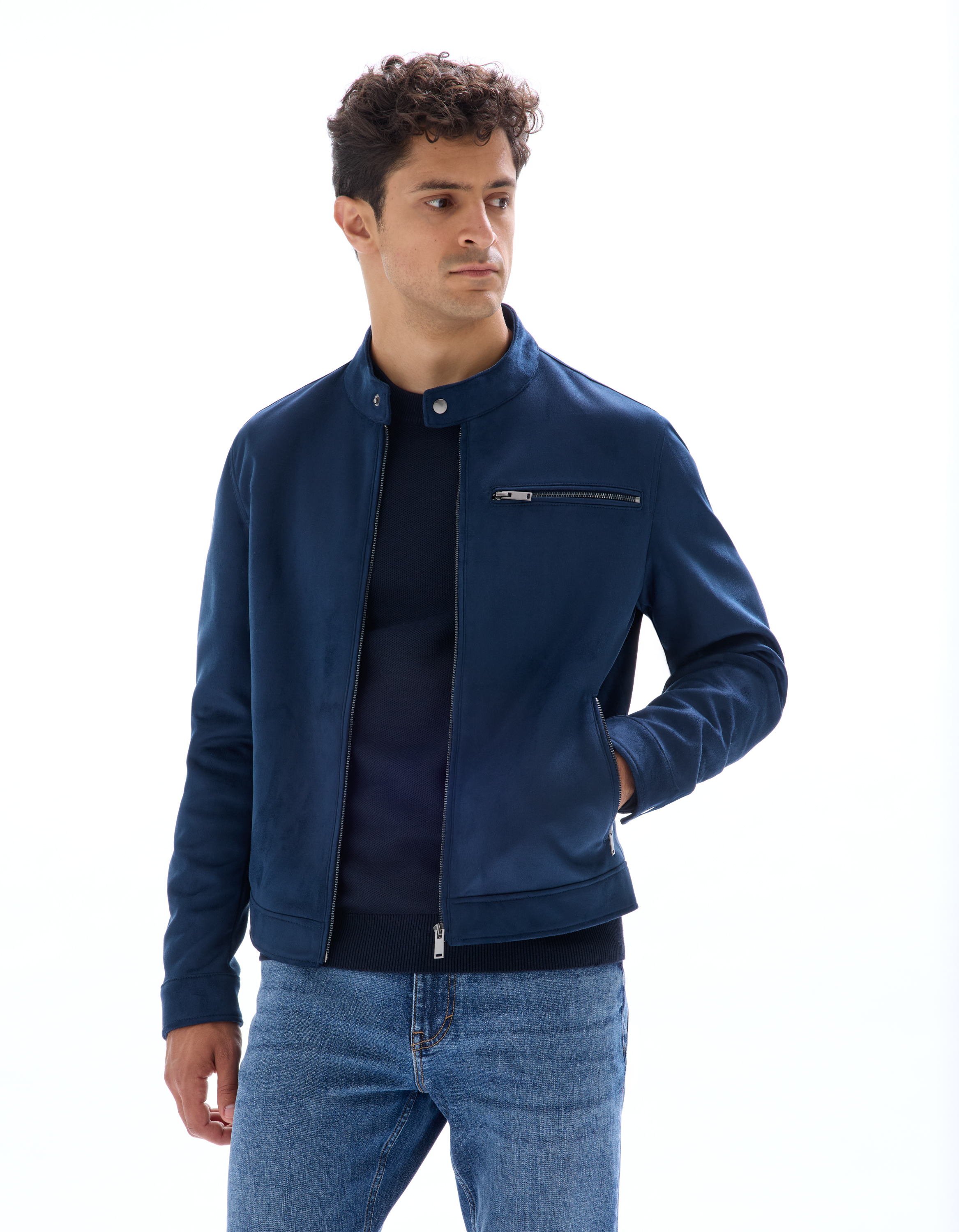 Blouson biker faux daim - Marine - camaieu - Modalova