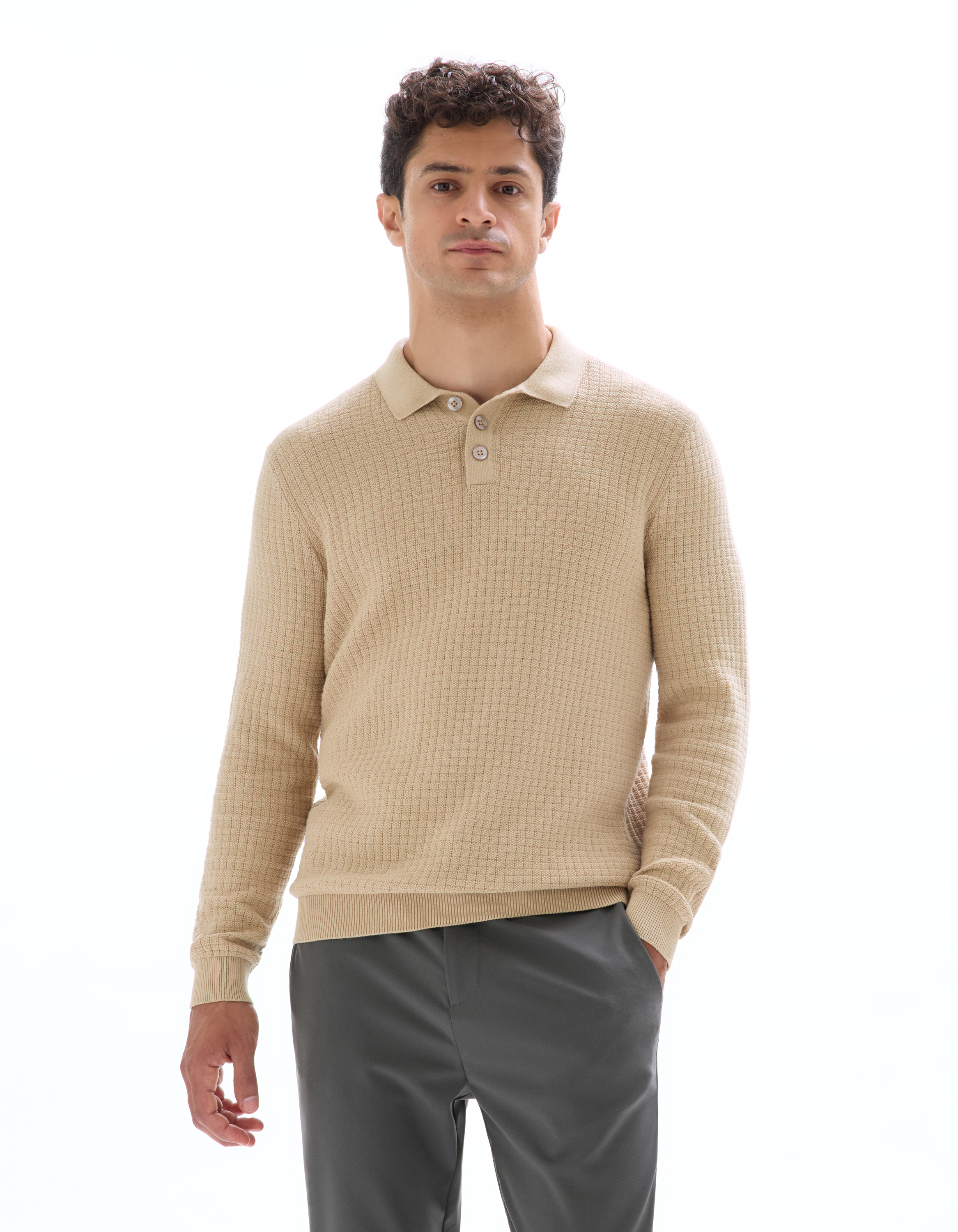 Pull col polo point fantaisie - beige - camaieu - Modalova