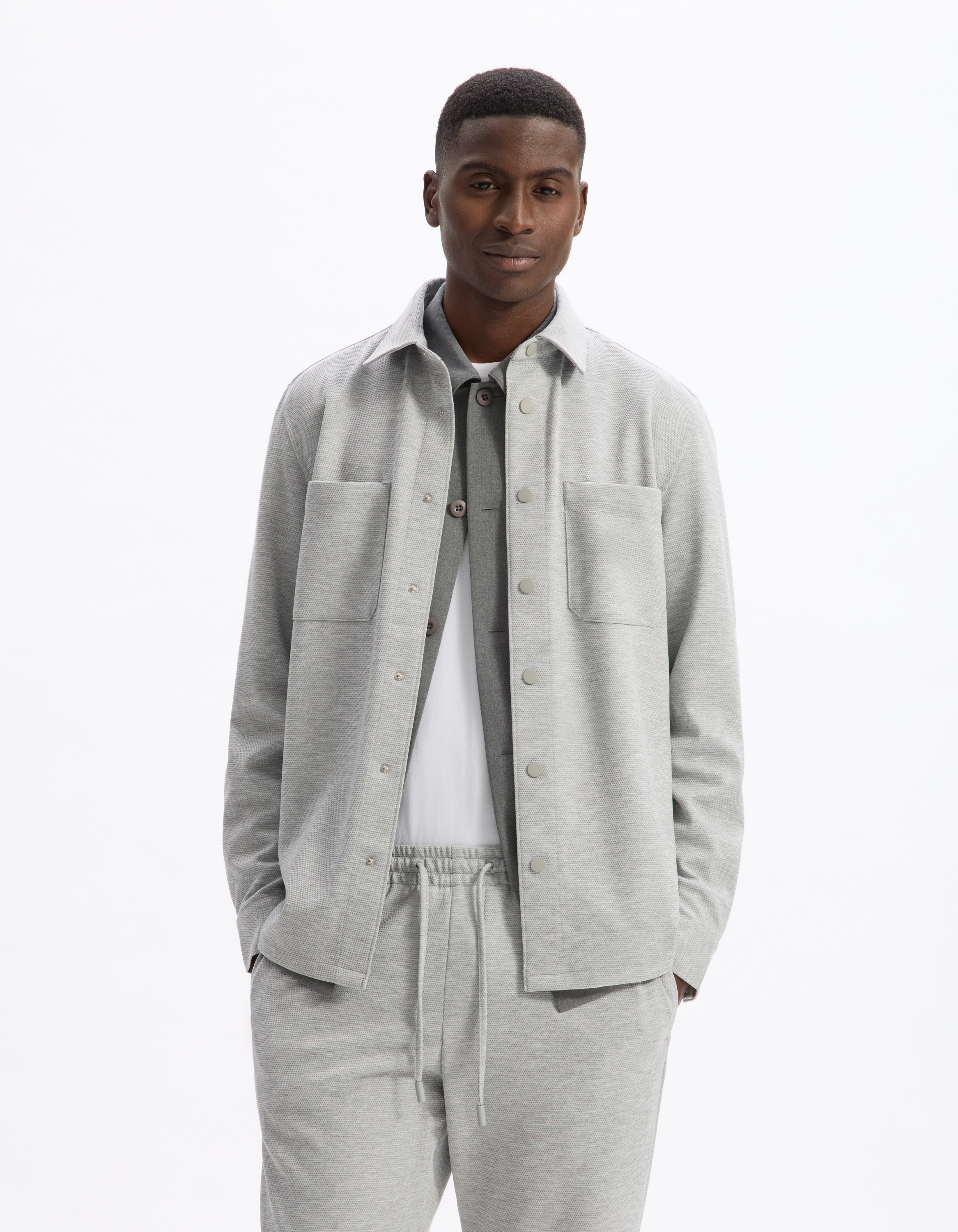 Surchemise texturée 2 poches - gris clair - camaieu - Modalova