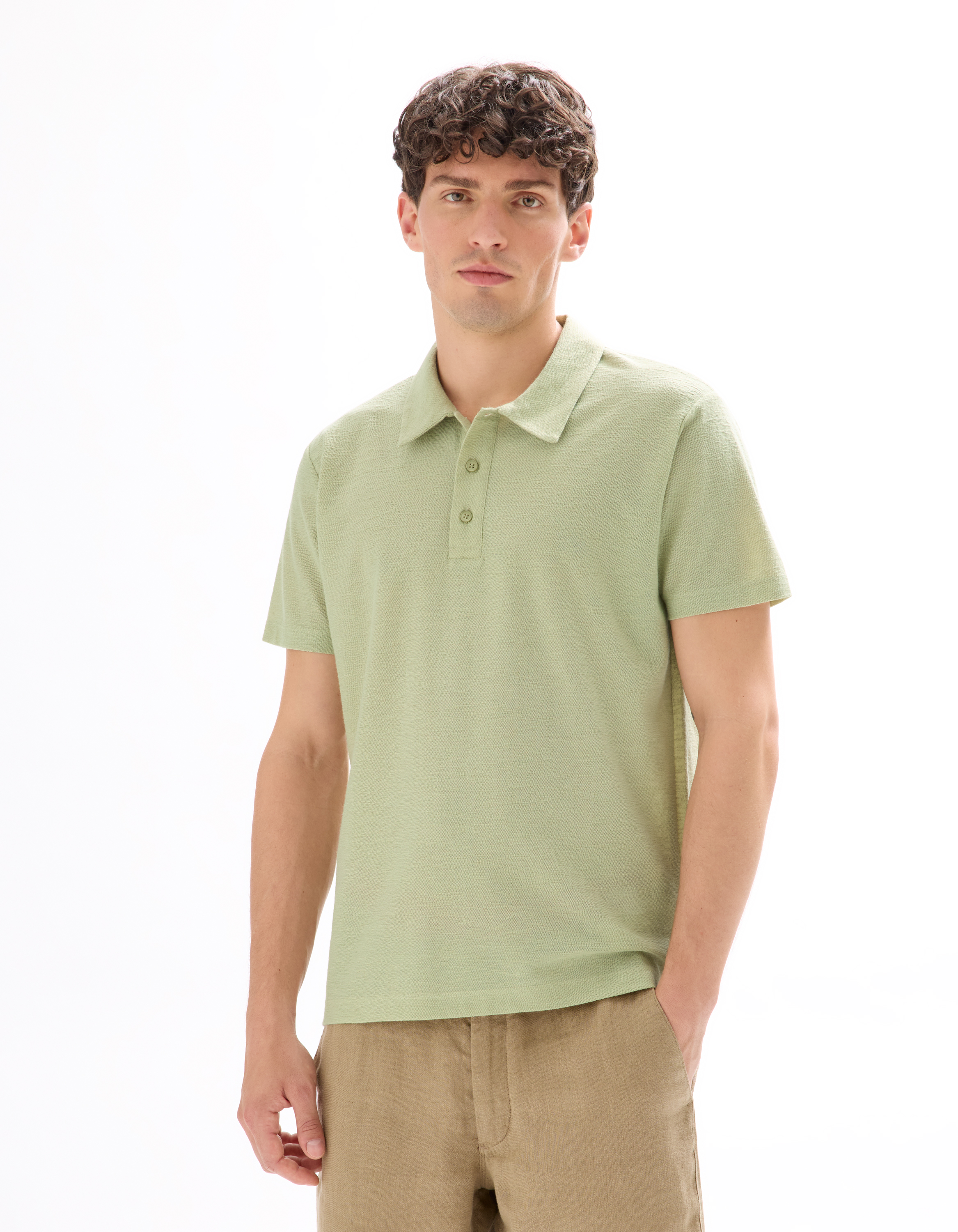 Polo regular en jersey uni - sauge - camaieu - Modalova