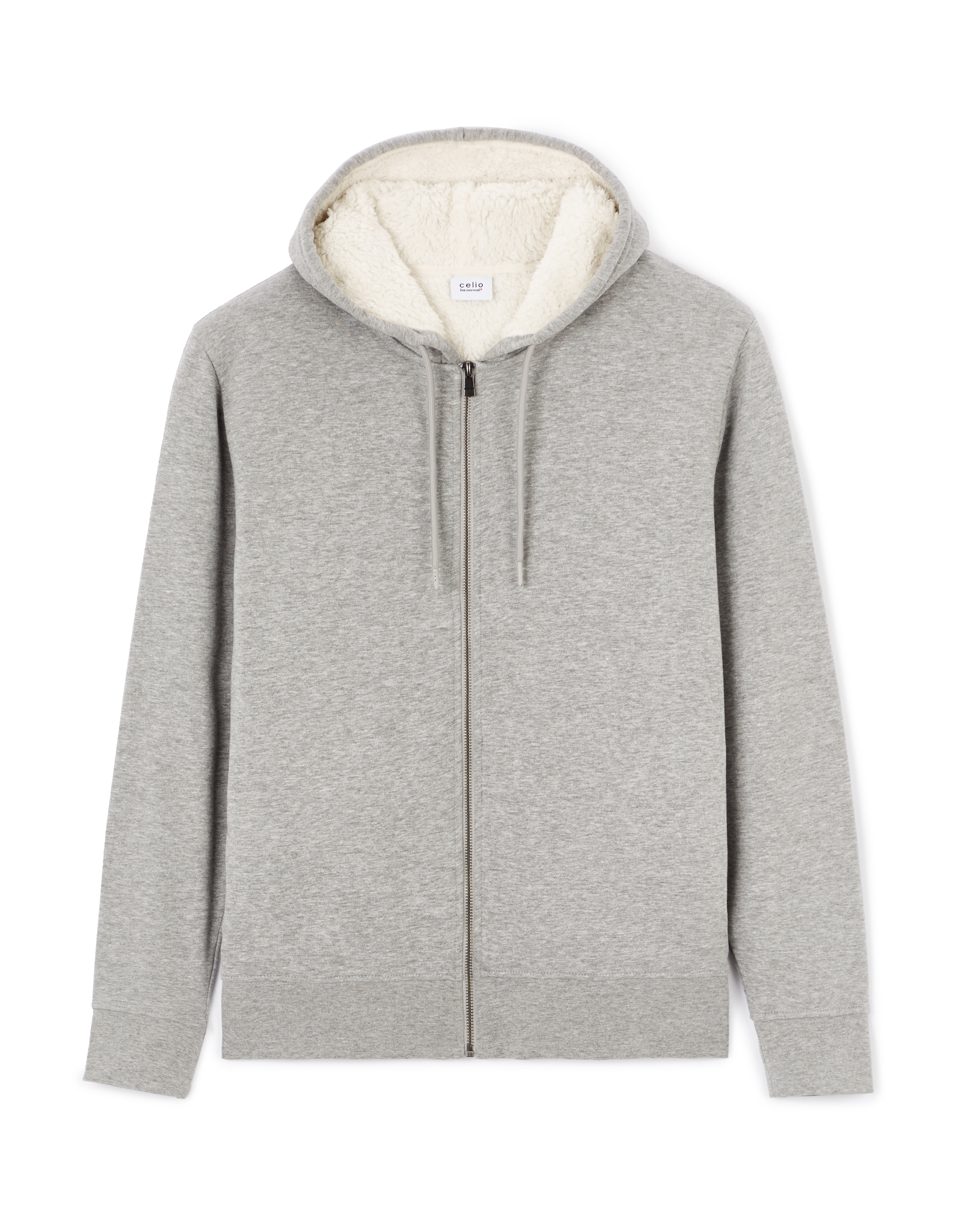 Sweat zippé à capuche coton mélangé - gris chiné